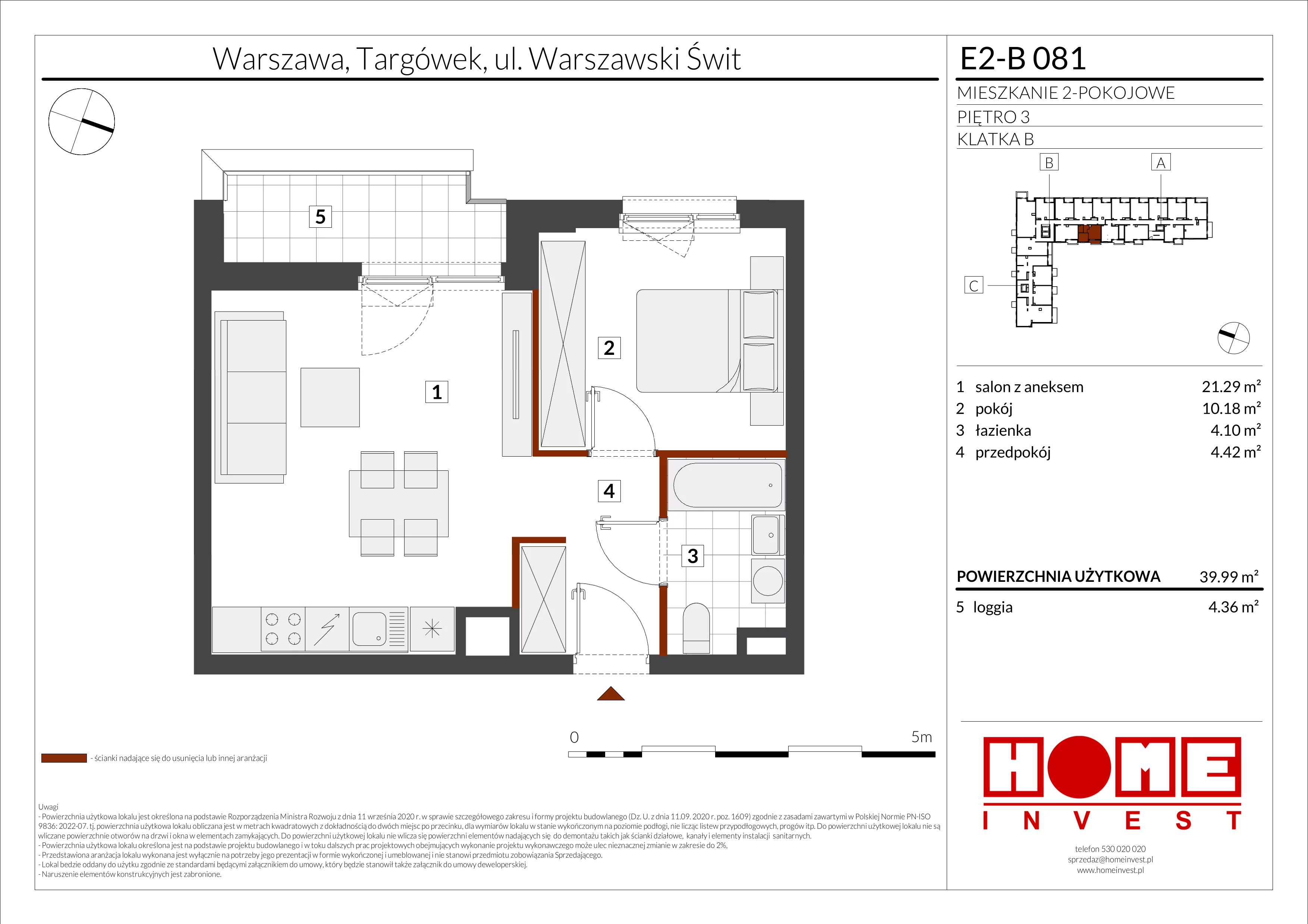 2 pokoje, mieszkanie 39,99 m², piętro 3, oferta nr E2-B081, Warszawski Świt Etap XI, Warszawa, Targówek, Bródno, ul. Warszawski Świt