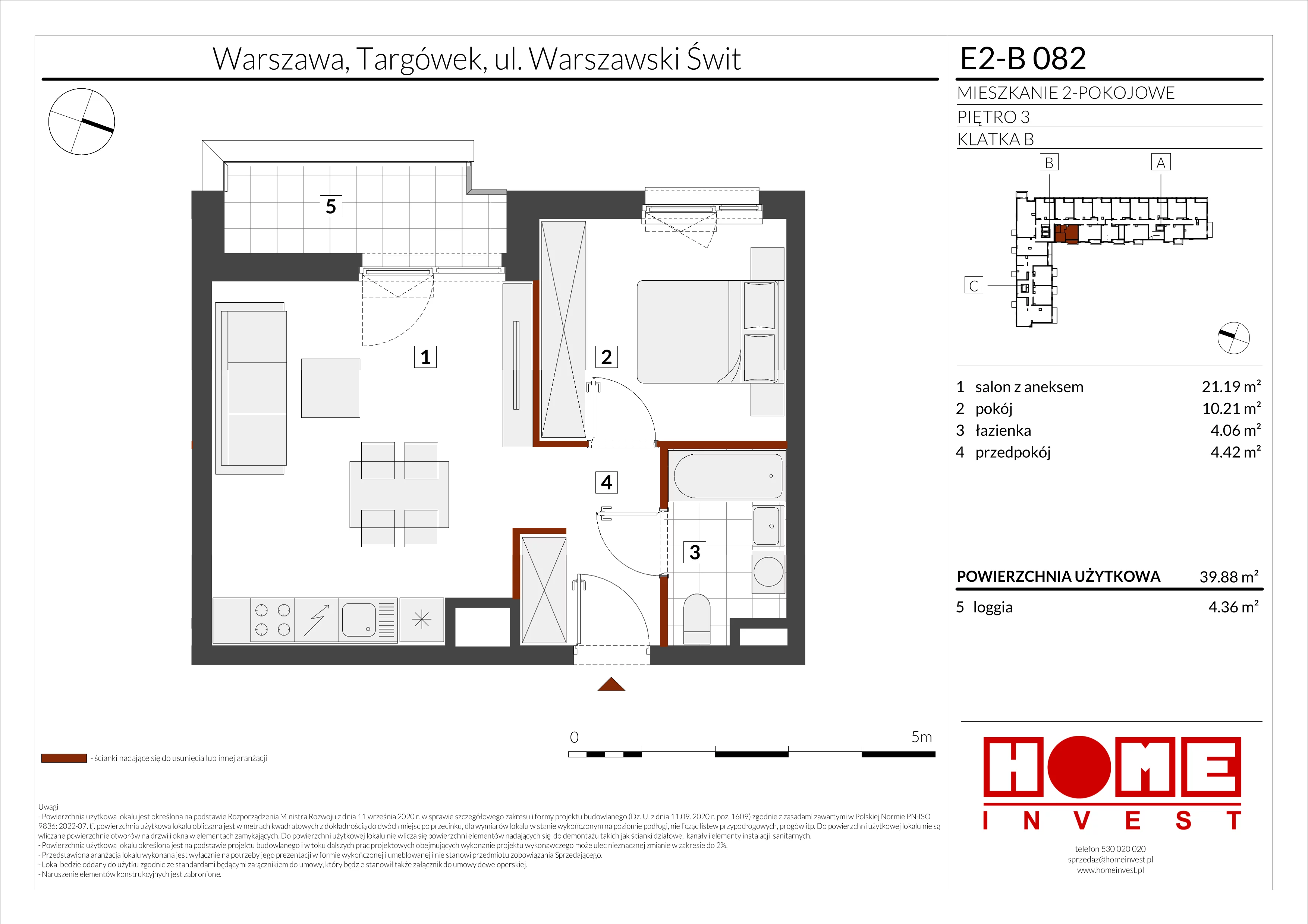 2 pokoje, mieszkanie 39,88 m², piętro 3, oferta nr E2-B082, Warszawski Świt Etap XI, Warszawa, Targówek, Bródno, ul. Warszawski Świt
