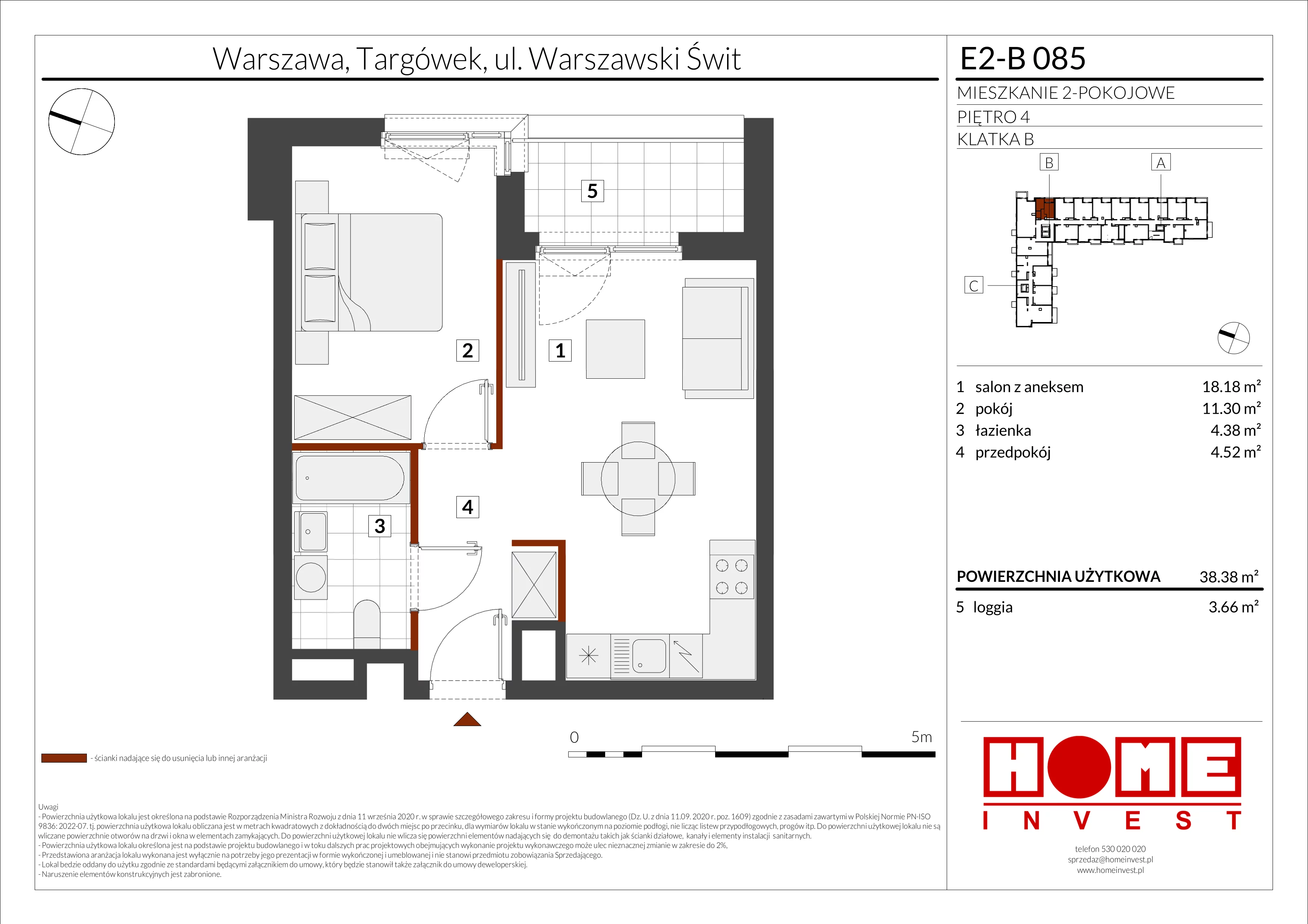 2 pokoje, mieszkanie 38,38 m², piętro 4, oferta nr E2-B085, Warszawski Świt Etap XI, Warszawa, Targówek, Bródno, ul. Warszawski Świt