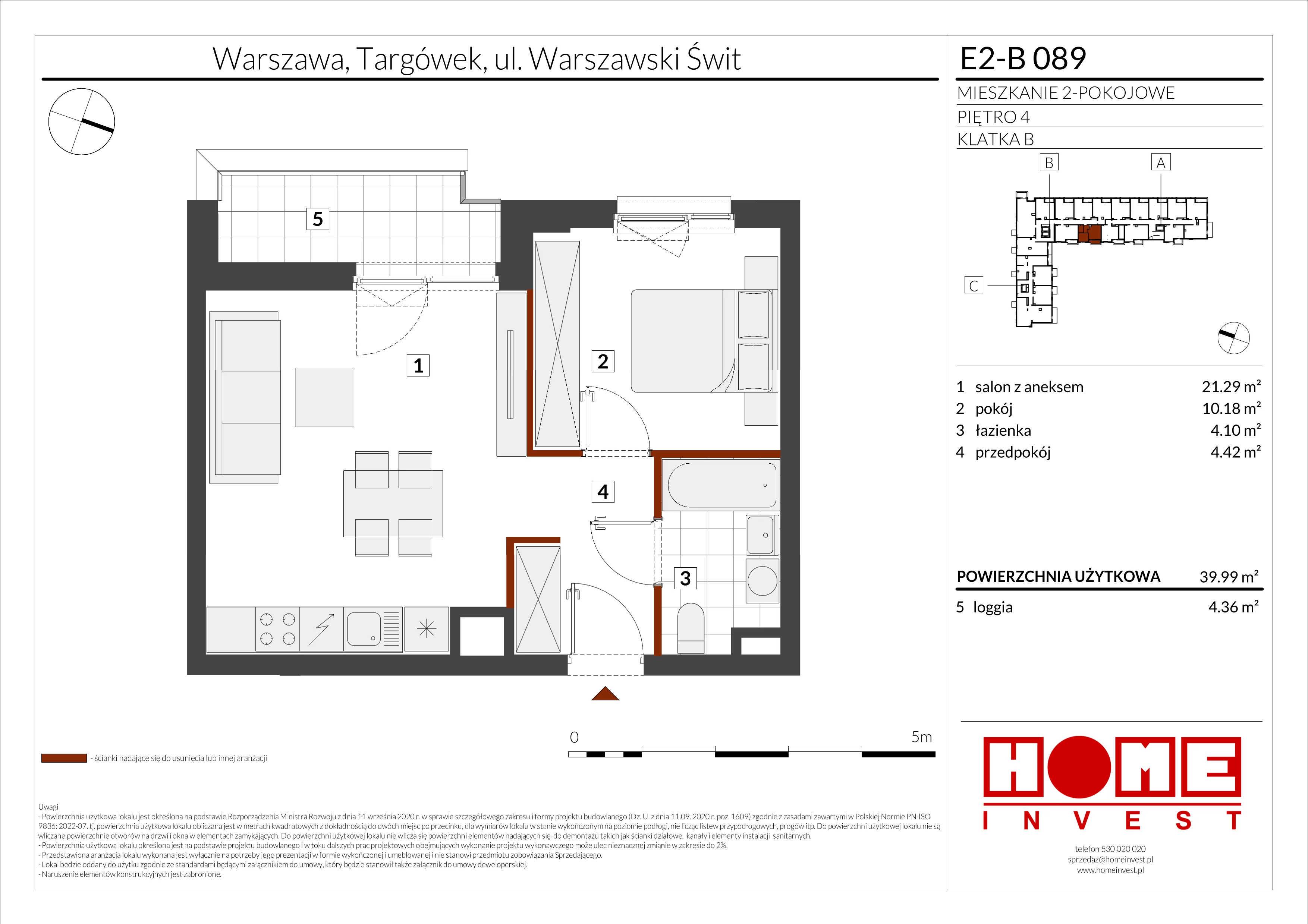 2 pokoje, mieszkanie 39,99 m², piętro 4, oferta nr E2-B089, Warszawski Świt Etap XI, Warszawa, Targówek, Bródno, ul. Warszawski Świt