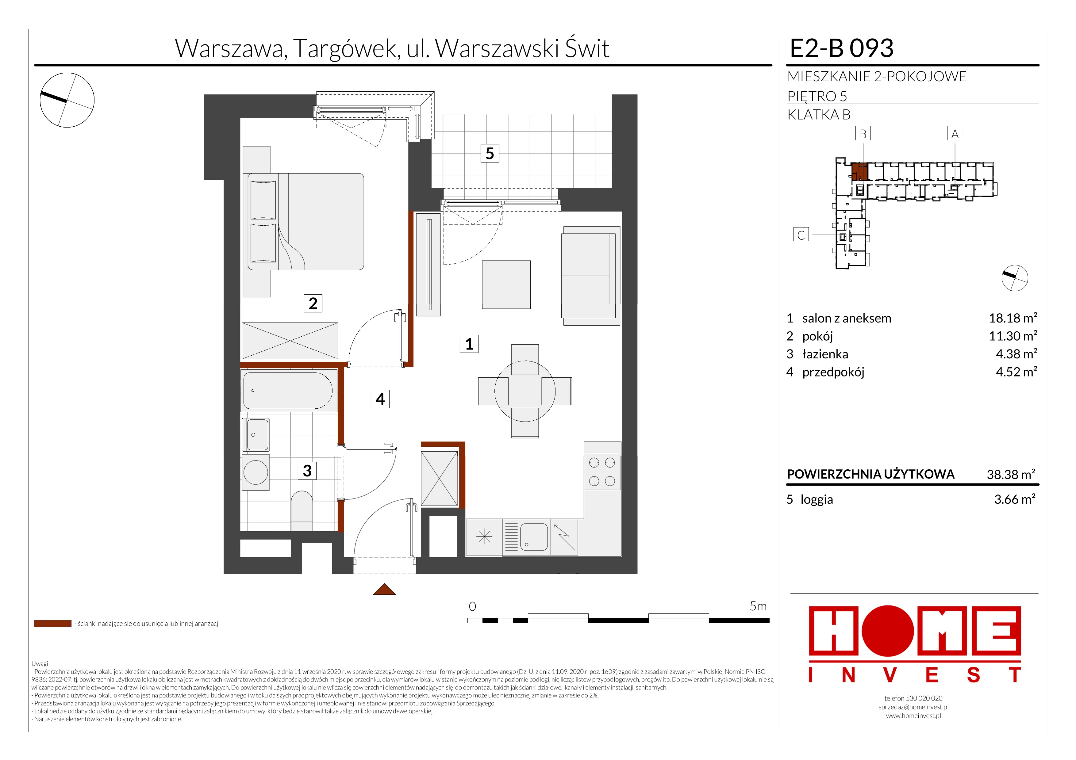 2 pokoje, mieszkanie 38,38 m², piętro 5, oferta nr E2-B093, Warszawski Świt Etap XI, Warszawa, Targówek, Bródno, ul. Warszawski Świt