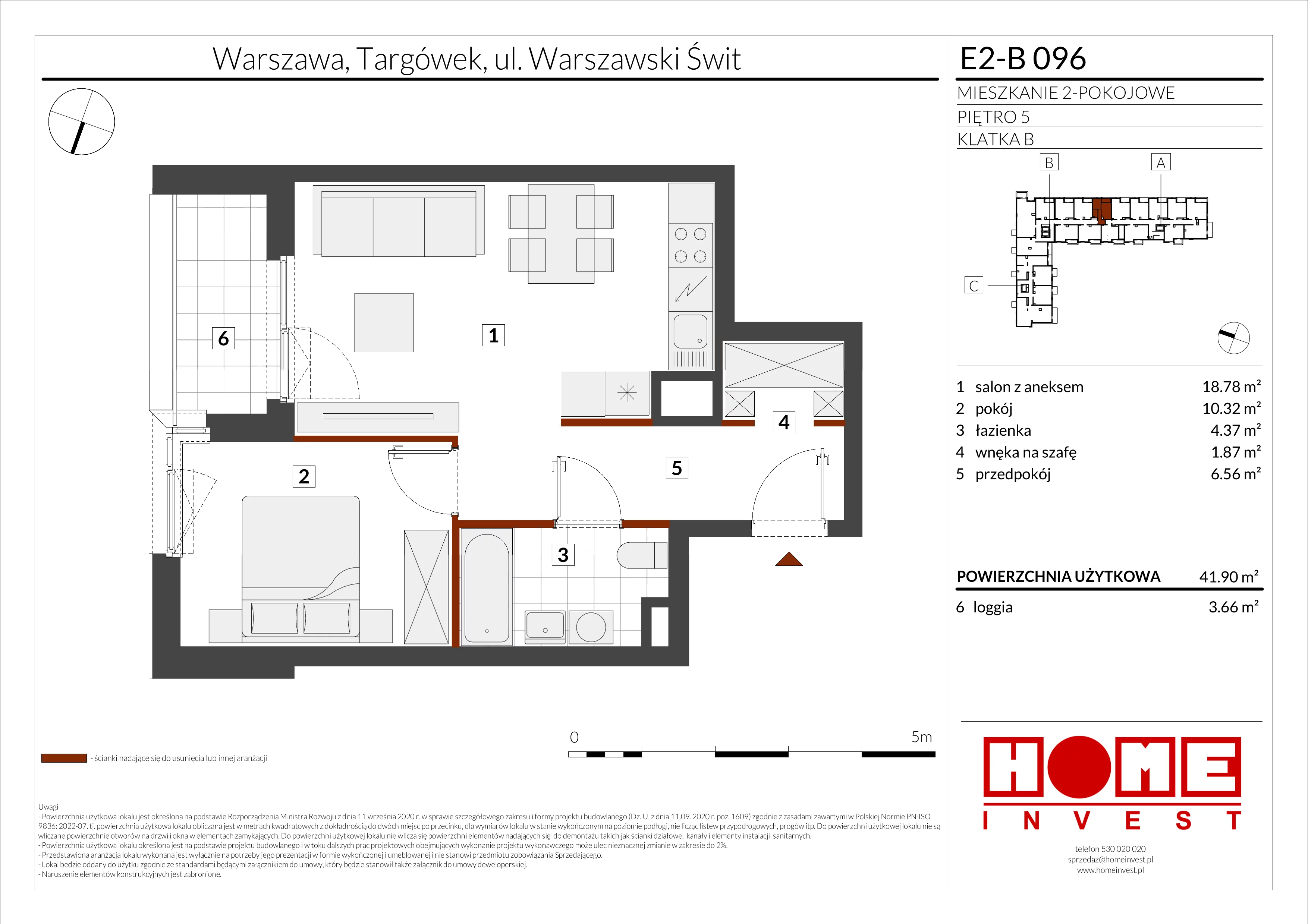 2 pokoje, mieszkanie 41,90 m², piętro 5, oferta nr E2-B096, Warszawski Świt Etap XI, Warszawa, Targówek, Bródno, ul. Warszawski Świt