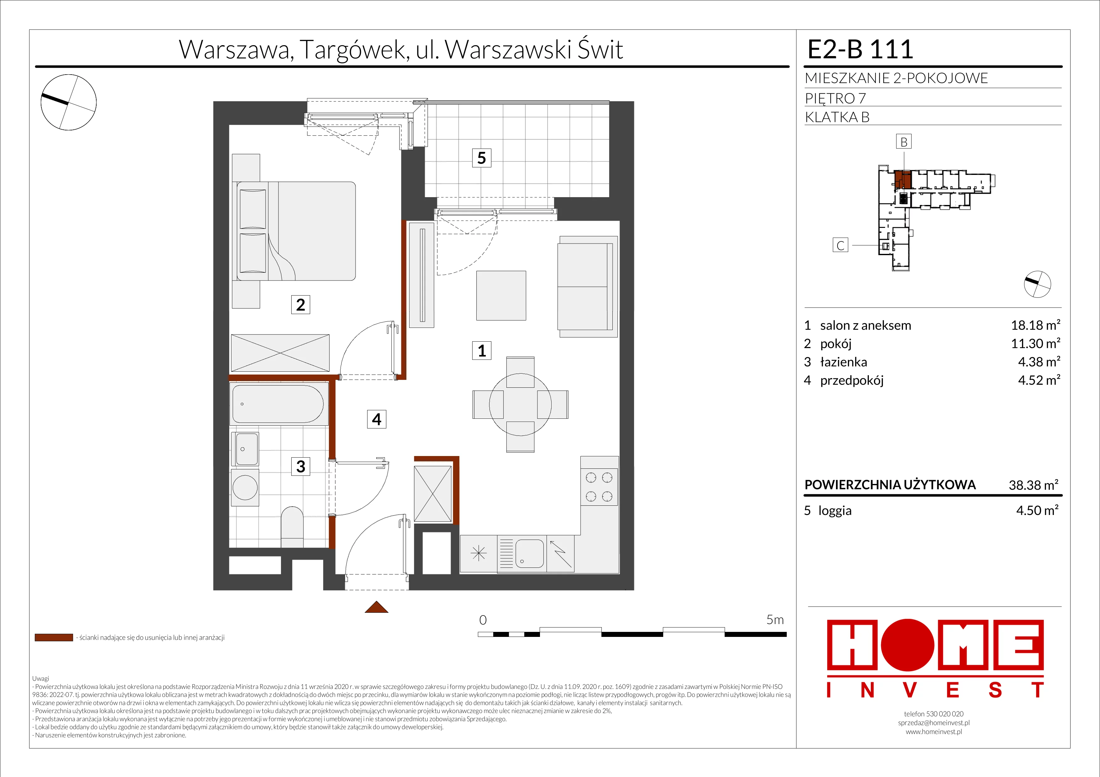 2 pokoje, mieszkanie 38,38 m², piętro 7, oferta nr E2-B111, Warszawski Świt Etap XI, Warszawa, Targówek, Bródno, ul. Warszawski Świt