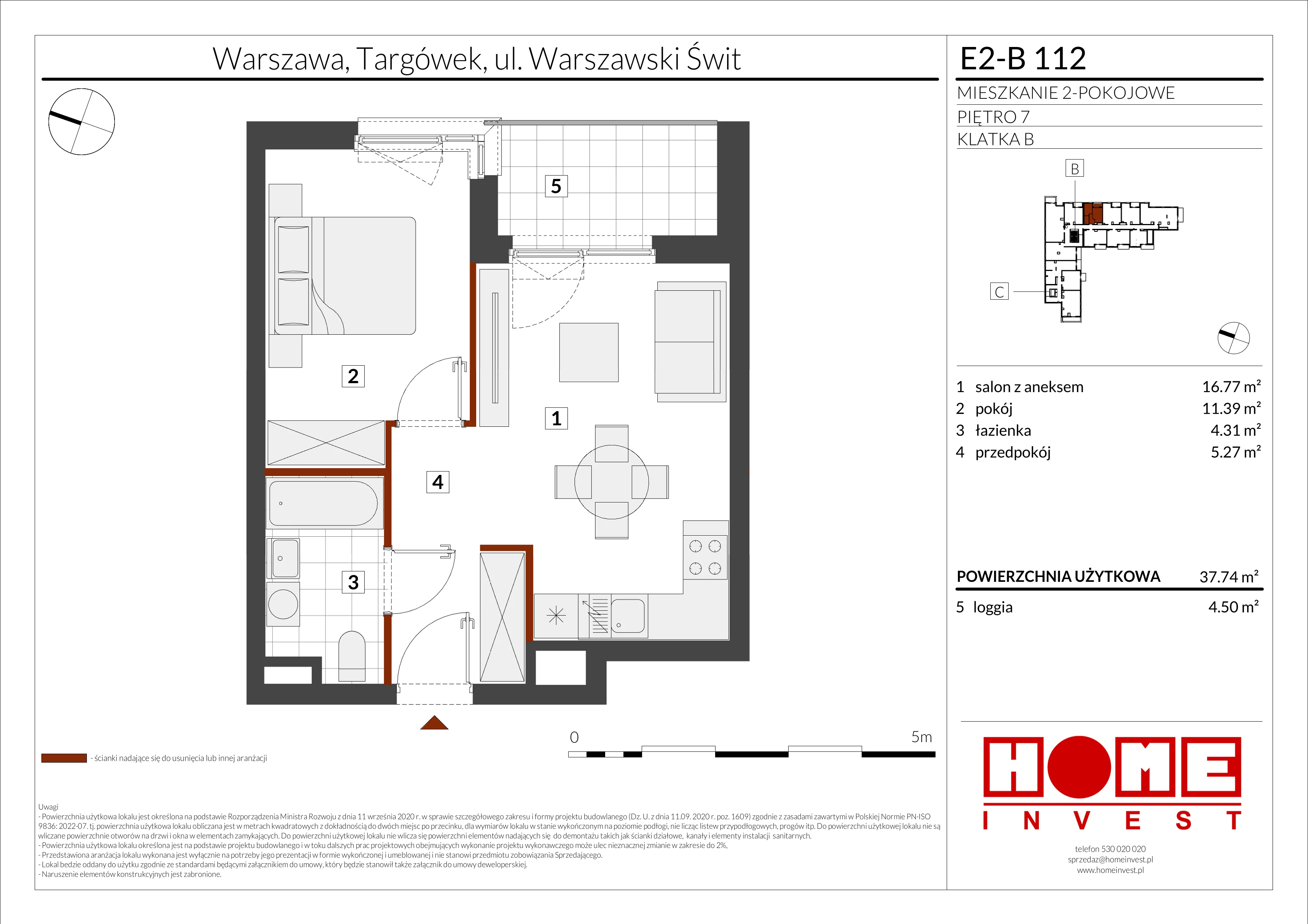 2 pokoje, mieszkanie 37,74 m², piętro 7, oferta nr E2-B112, Warszawski Świt Etap XI, Warszawa, Targówek, Bródno, ul. Warszawski Świt
