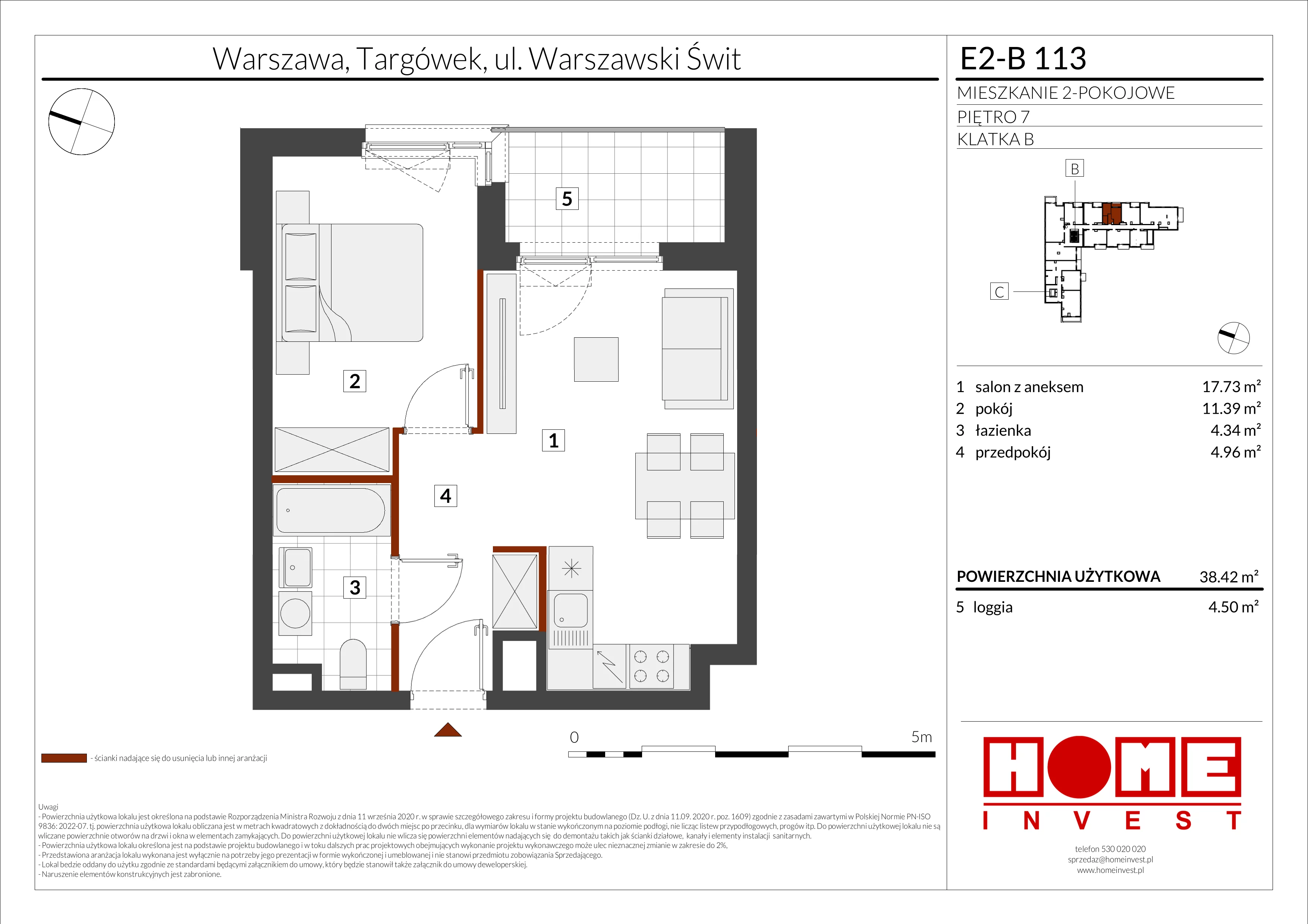 2 pokoje, mieszkanie 38,42 m², piętro 7, oferta nr E2-B113, Warszawski Świt Etap XI, Warszawa, Targówek, Bródno, ul. Warszawski Świt