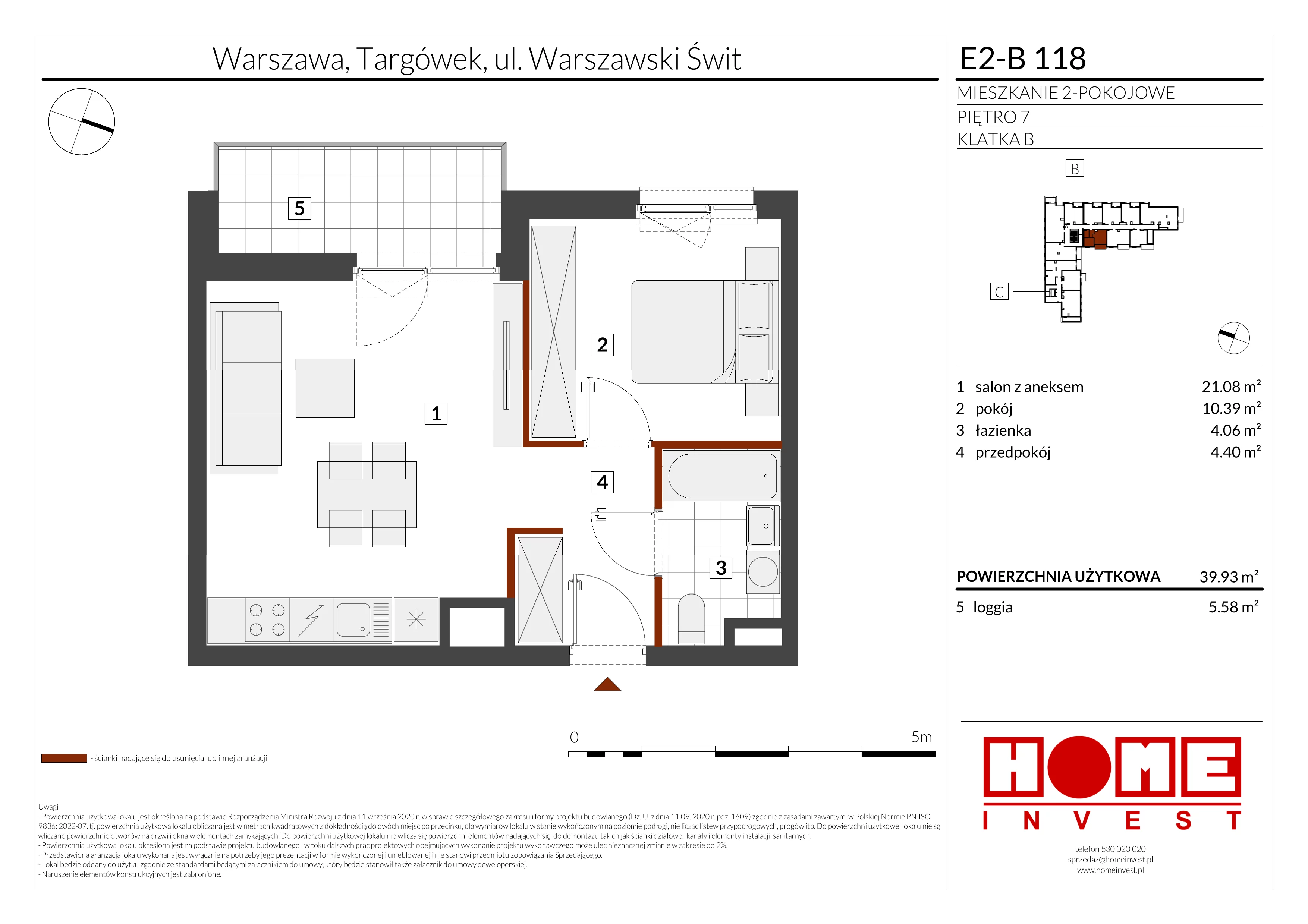 2 pokoje, mieszkanie 39,93 m², piętro 7, oferta nr E2-B118, Warszawski Świt Etap XI, Warszawa, Targówek, Bródno, ul. Warszawski Świt