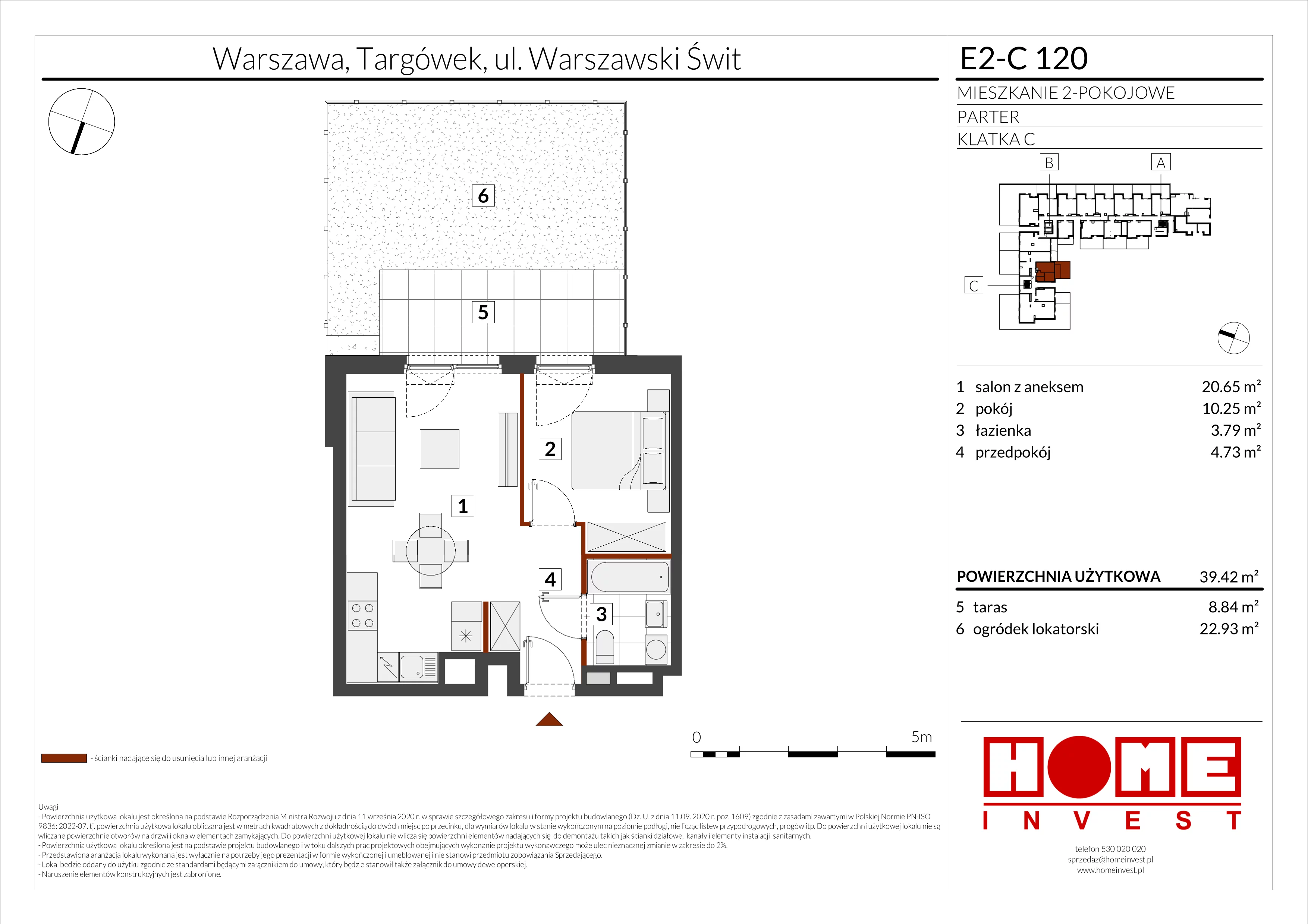 2 pokoje, mieszkanie 39,42 m², parter, oferta nr E2-C120, Warszawski Świt Etap XI, Warszawa, Targówek, Bródno, ul. Warszawski Świt