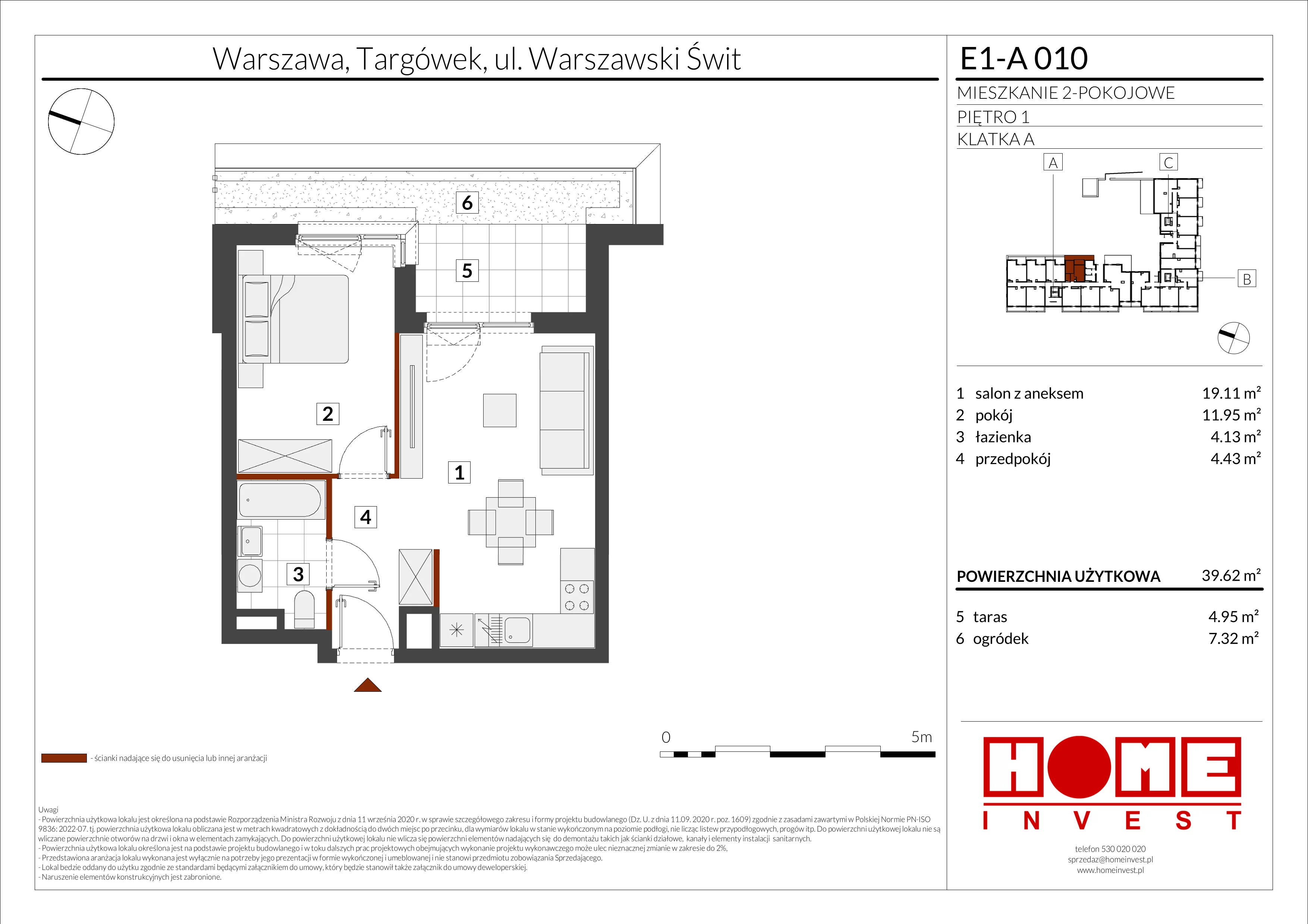 2 pokoje, mieszkanie 39,62 m², piętro 1, oferta nr E1-A010, Warszawski Świt Etap X, Warszawa, Targówek, Bródno, ul. Warszawski Świt