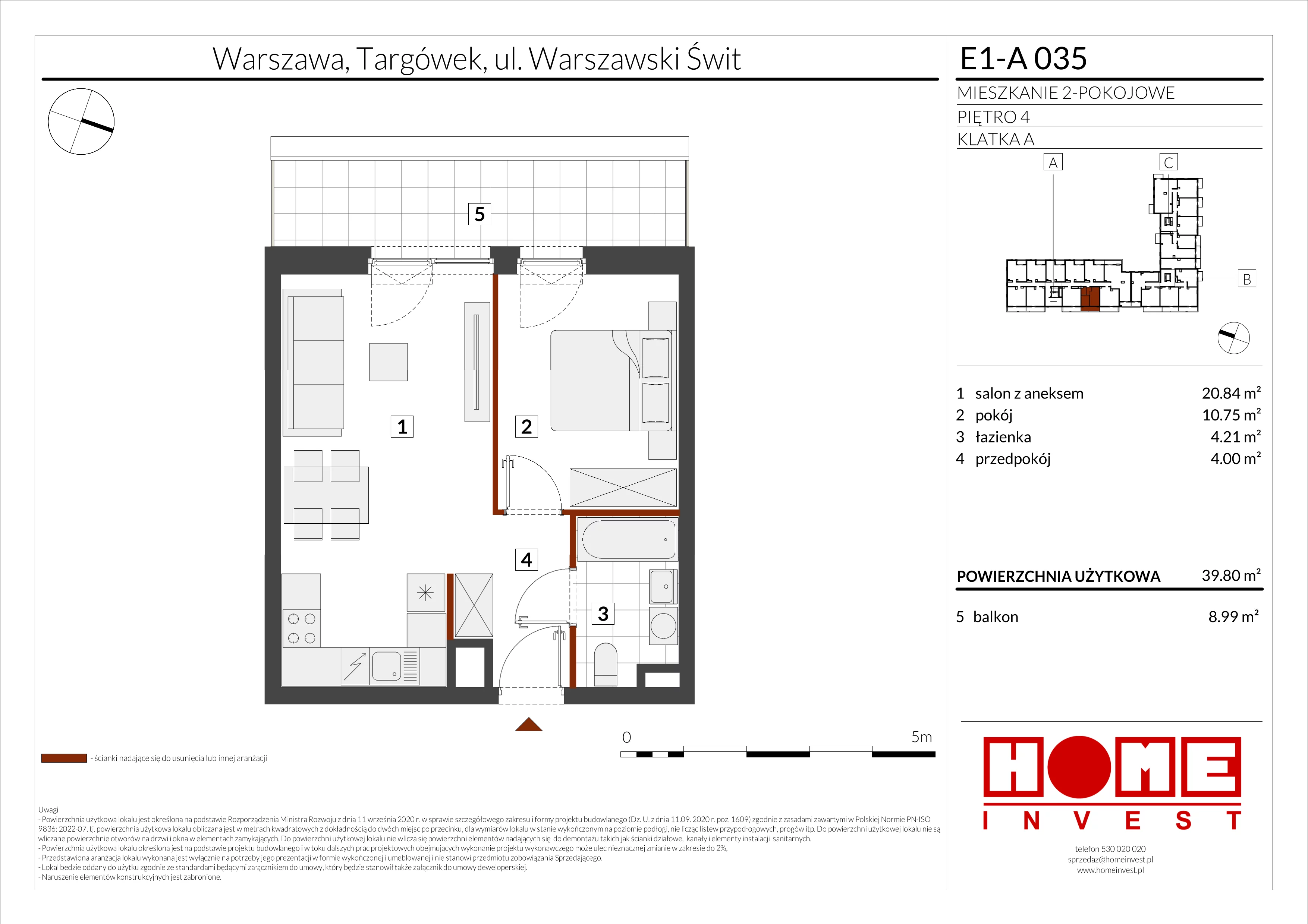2 pokoje, mieszkanie 39,80 m², piętro 4, oferta nr E1-A035, Warszawski Świt Etap X, Warszawa, Targówek, Bródno, ul. Warszawski Świt