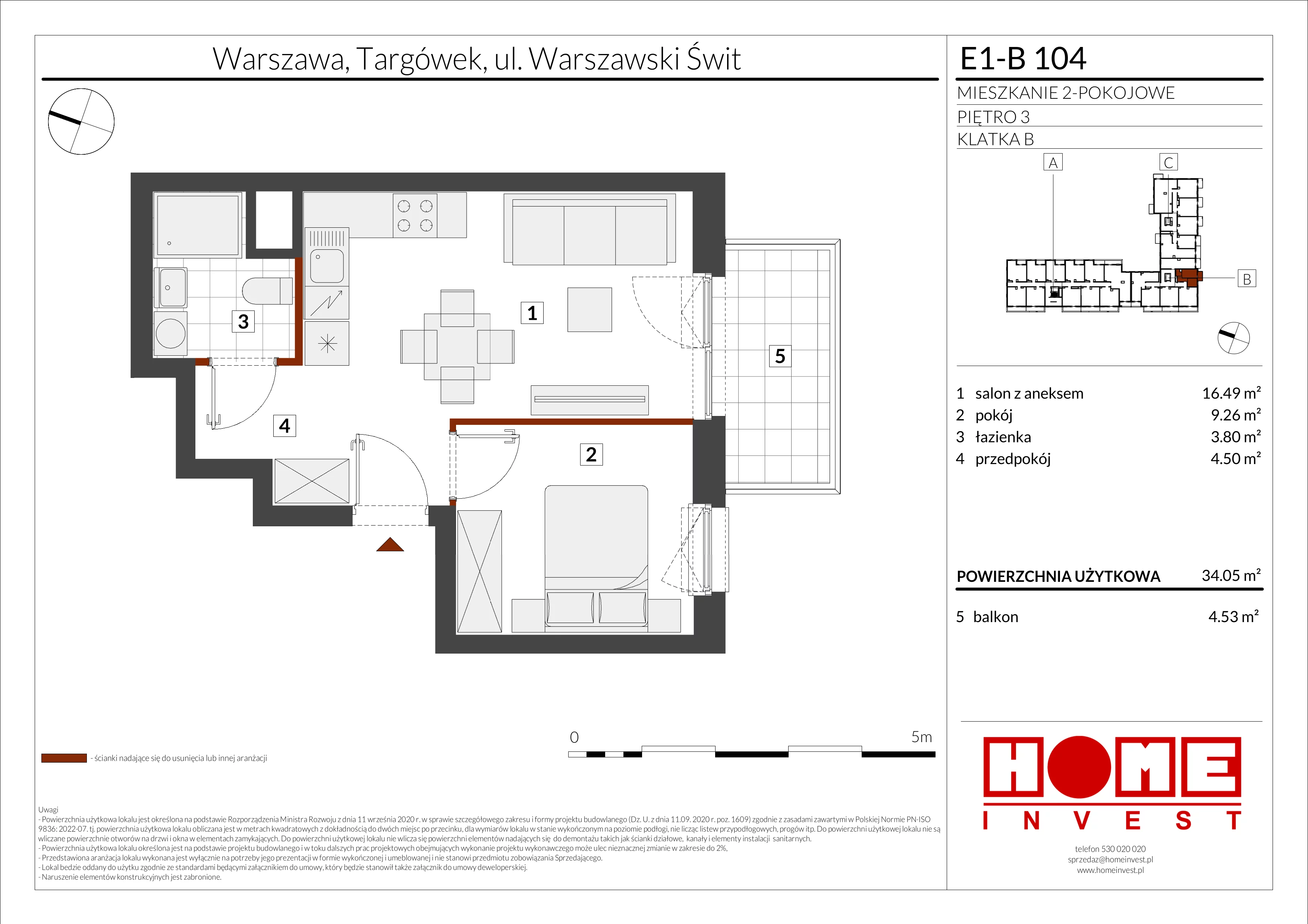 2 pokoje, mieszkanie 34,05 m², piętro 3, oferta nr E1-B104, Warszawski Świt Etap X, Warszawa, Targówek, Bródno, ul. Warszawski Świt
