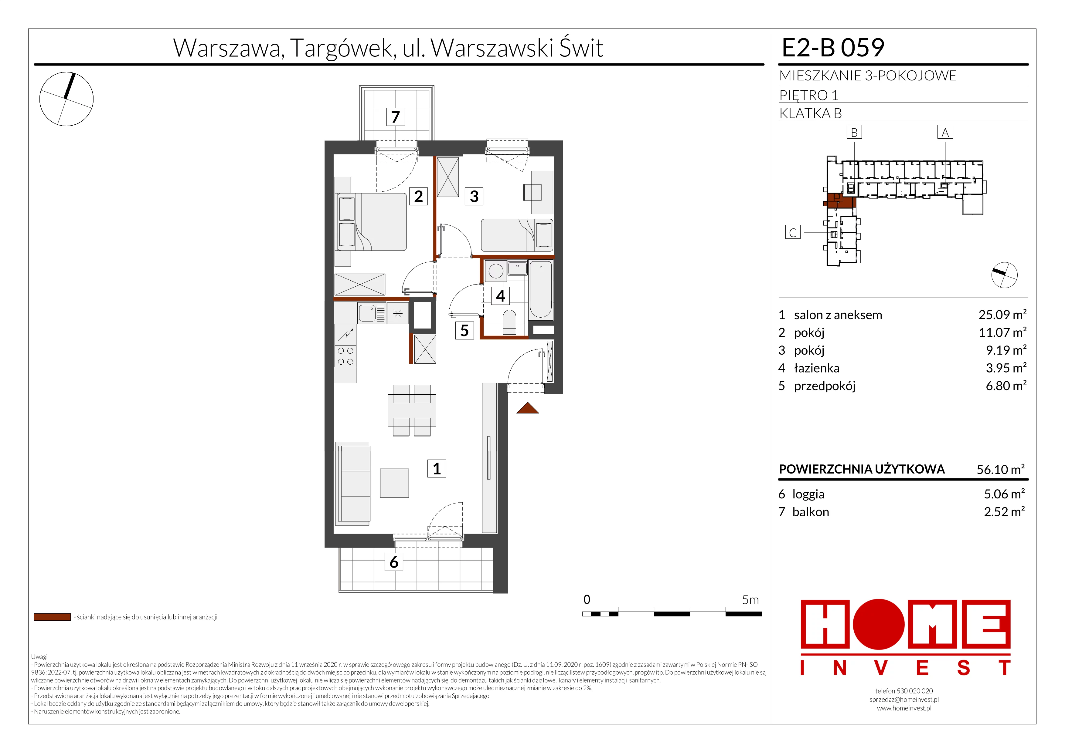 3 pokoje, mieszkanie 56,10 m², piętro 1, oferta nr E2-B059, Warszawski Świt Etap XI, Warszawa, Targówek, Bródno, ul. Warszawski Świt