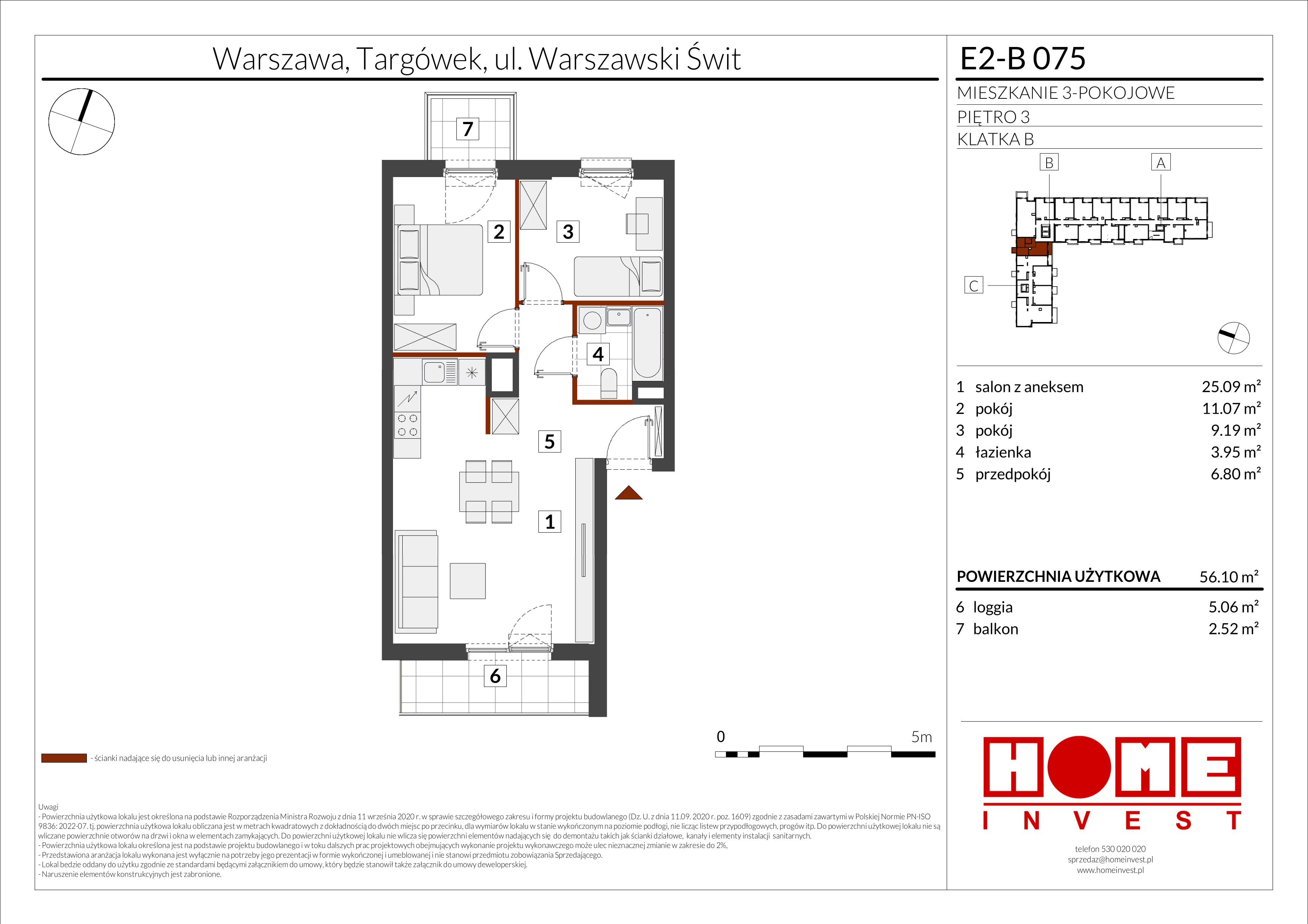 3 pokoje, mieszkanie 56,10 m², piętro 3, oferta nr E2-B075, Warszawski Świt Etap XI, Warszawa, Targówek, Bródno, ul. Warszawski Świt