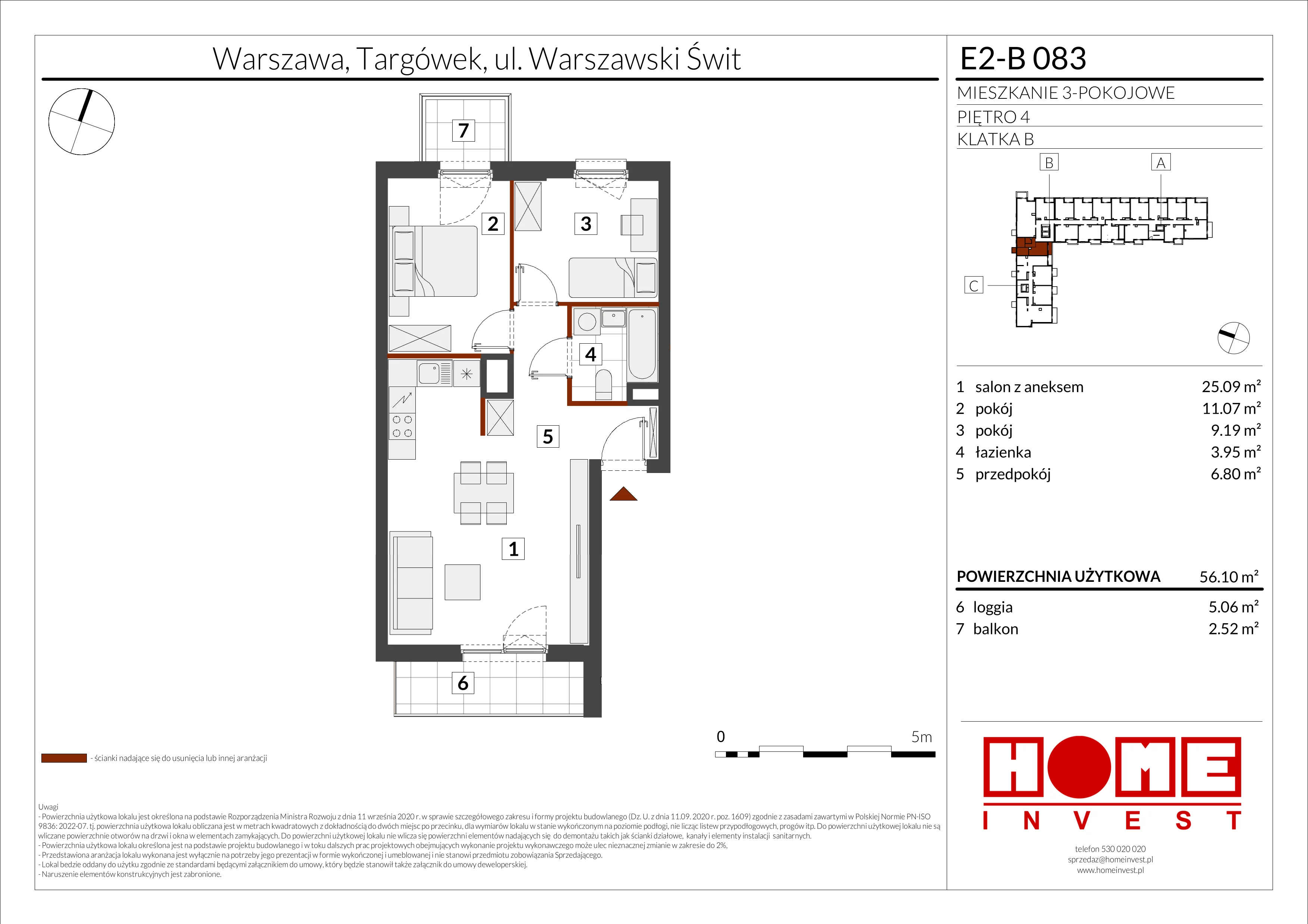 3 pokoje, mieszkanie 56,10 m², piętro 4, oferta nr E2-B083, Warszawski Świt Etap XI, Warszawa, Targówek, Bródno, ul. Warszawski Świt