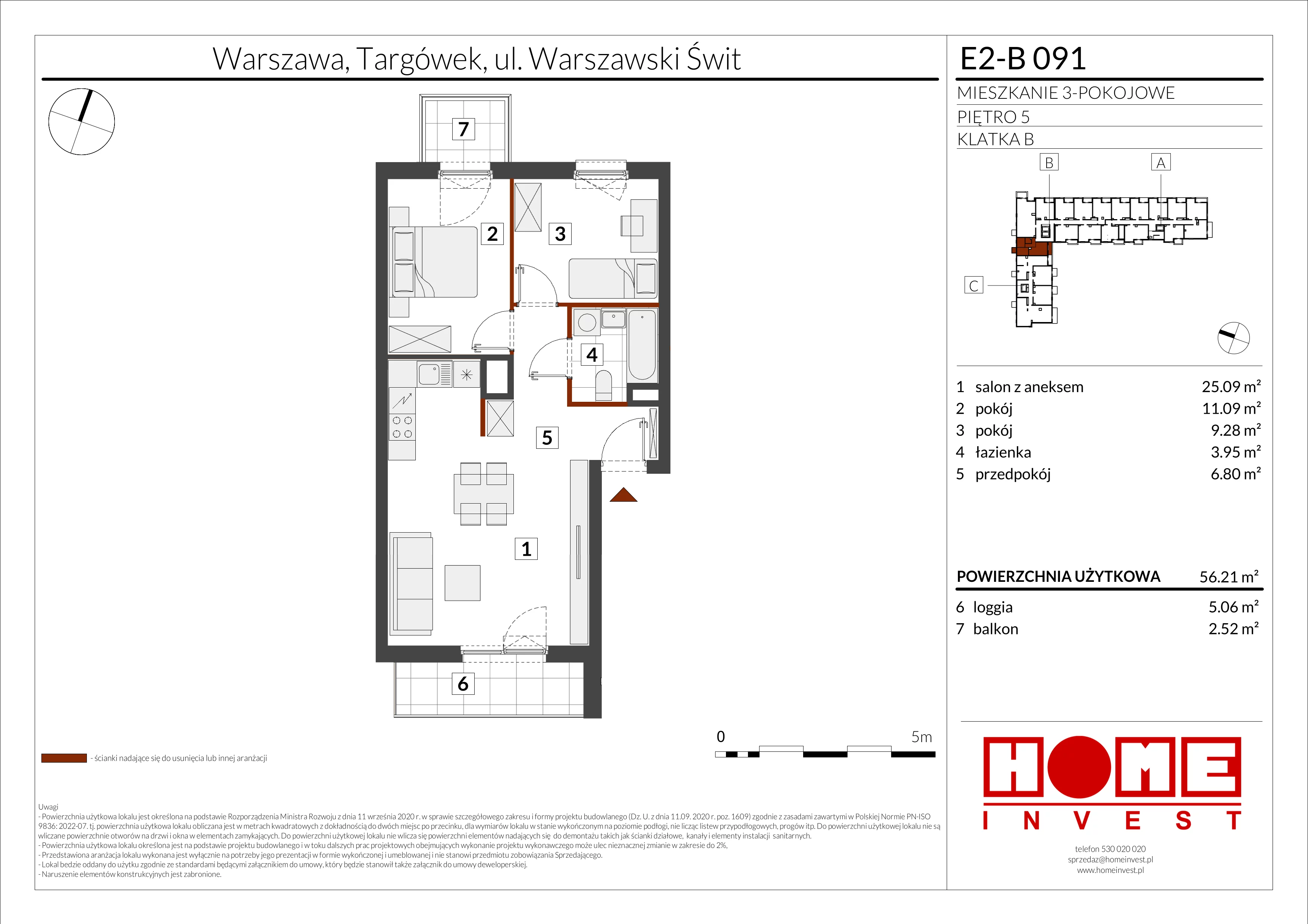 3 pokoje, mieszkanie 56,21 m², piętro 5, oferta nr E2-B091, Warszawski Świt Etap XI, Warszawa, Targówek, Bródno, ul. Warszawski Świt