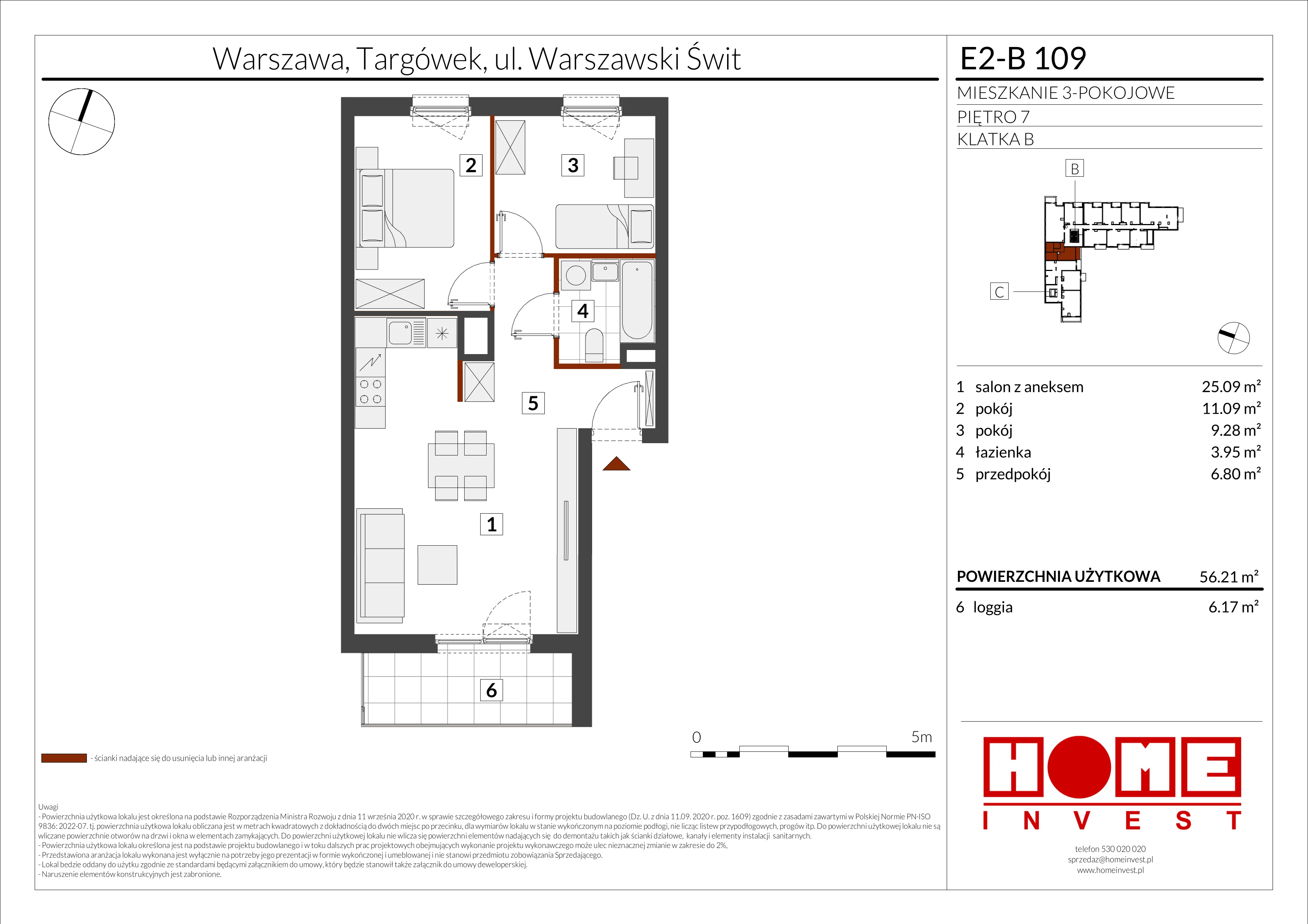 3 pokoje, mieszkanie 56,21 m², piętro 7, oferta nr E2-B109, Warszawski Świt Etap XI, Warszawa, Targówek, Bródno, ul. Warszawski Świt