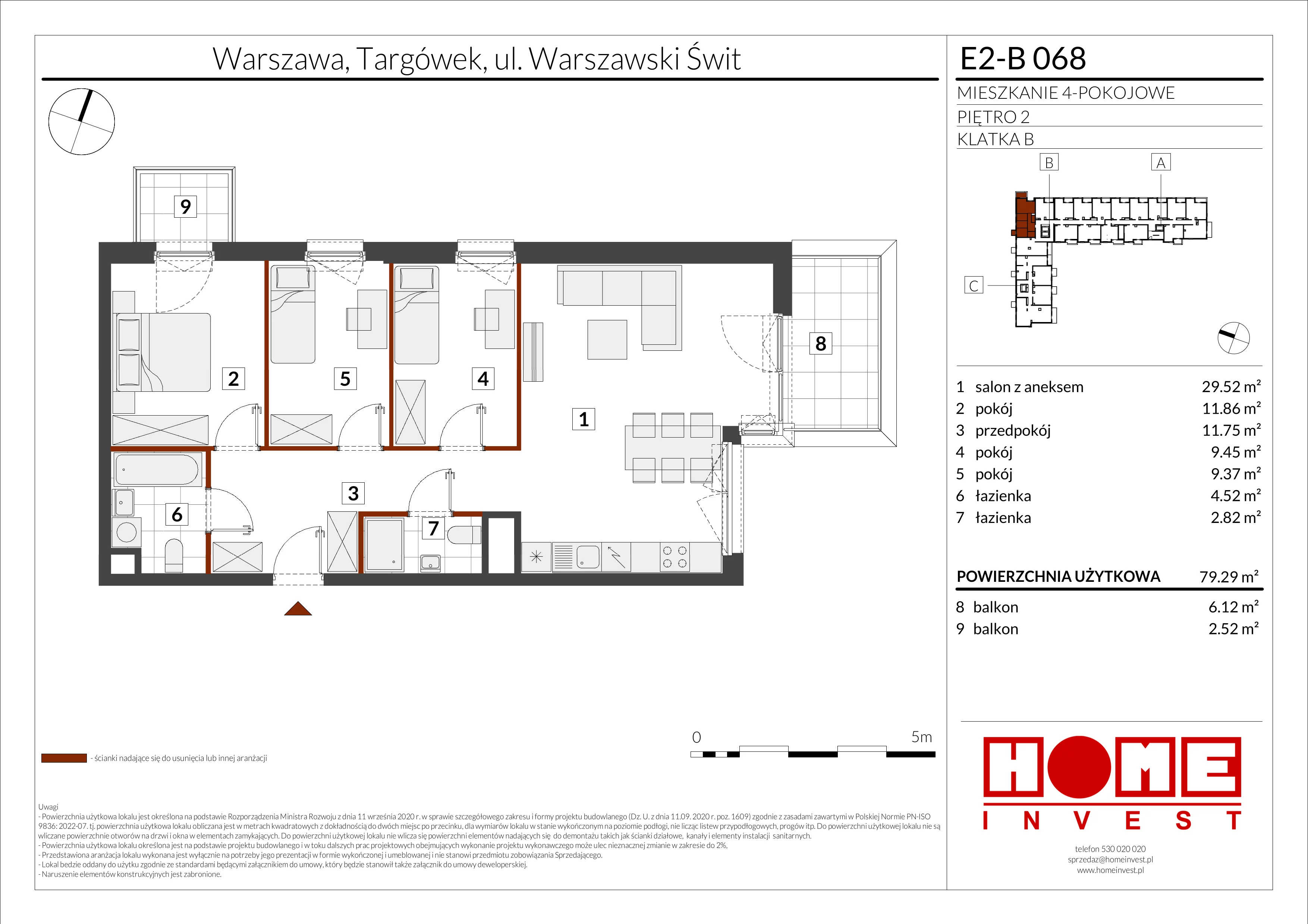 4 pokoje, mieszkanie 79,29 m², piętro 2, oferta nr E2-B068, Warszawski Świt Etap XI, Warszawa, Targówek, Bródno, ul. Warszawski Świt