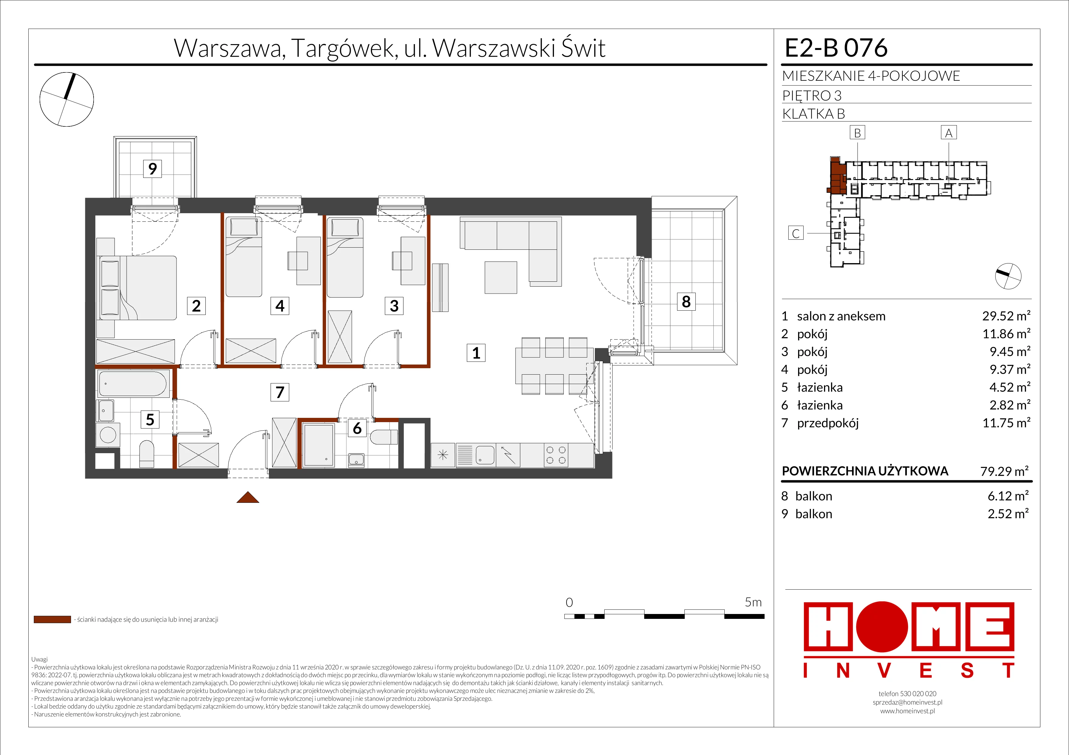 4 pokoje, mieszkanie 79,29 m², piętro 3, oferta nr E2-B076, Warszawski Świt Etap XI, Warszawa, Targówek, Bródno, ul. Warszawski Świt