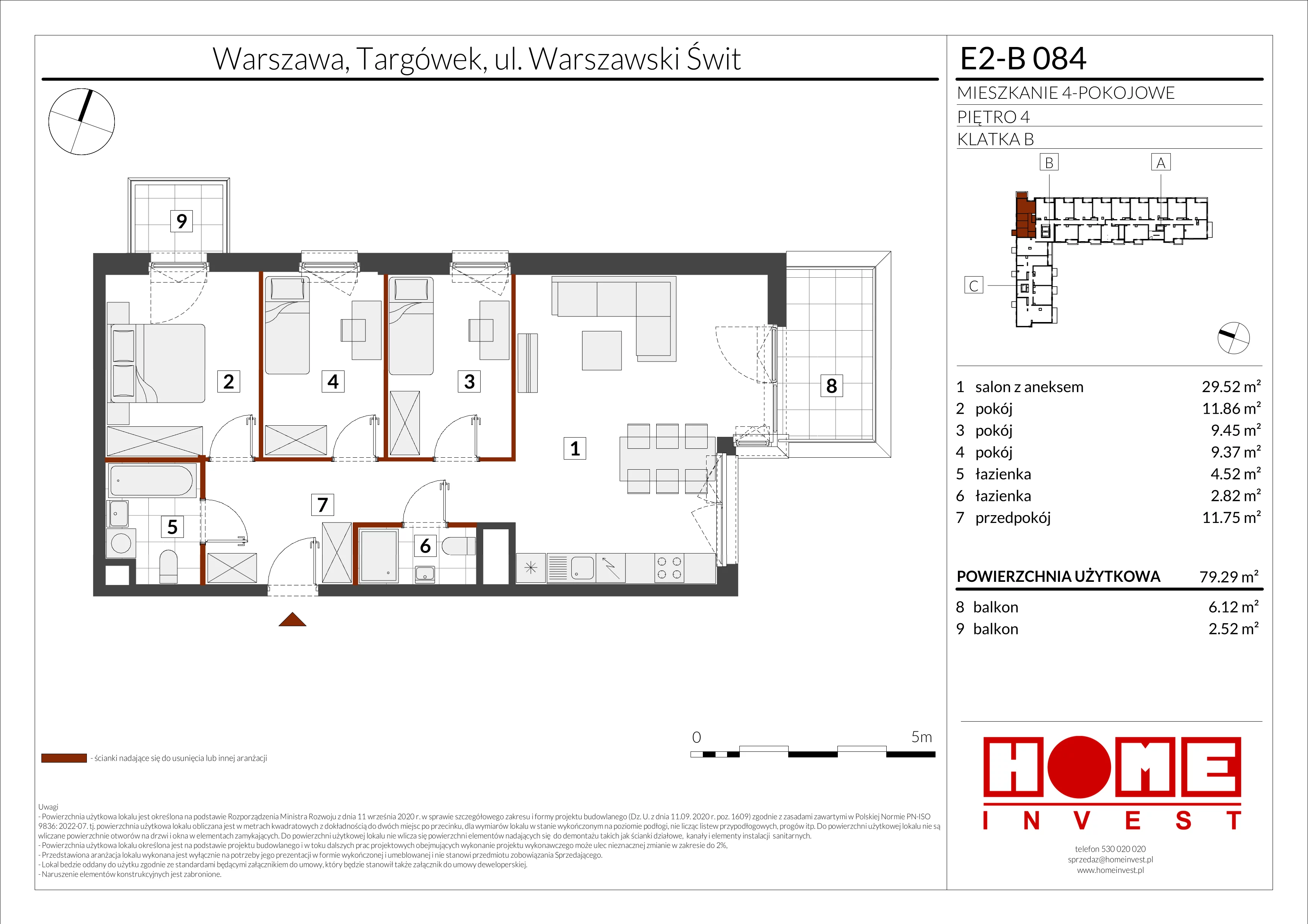 4 pokoje, mieszkanie 79,29 m², piętro 4, oferta nr E2-B084, Warszawski Świt Etap XI, Warszawa, Targówek, Bródno, ul. Warszawski Świt