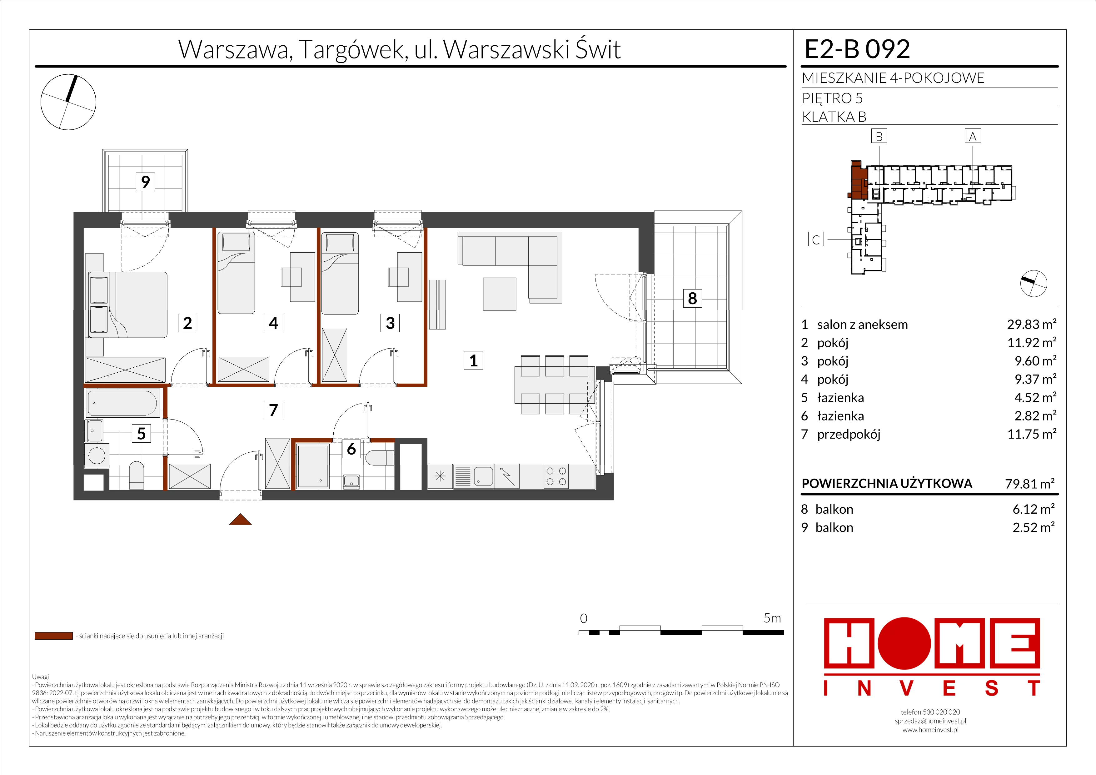 4 pokoje, mieszkanie 79,81 m², piętro 5, oferta nr E2-B092, Warszawski Świt Etap XI, Warszawa, Targówek, Bródno, ul. Warszawski Świt