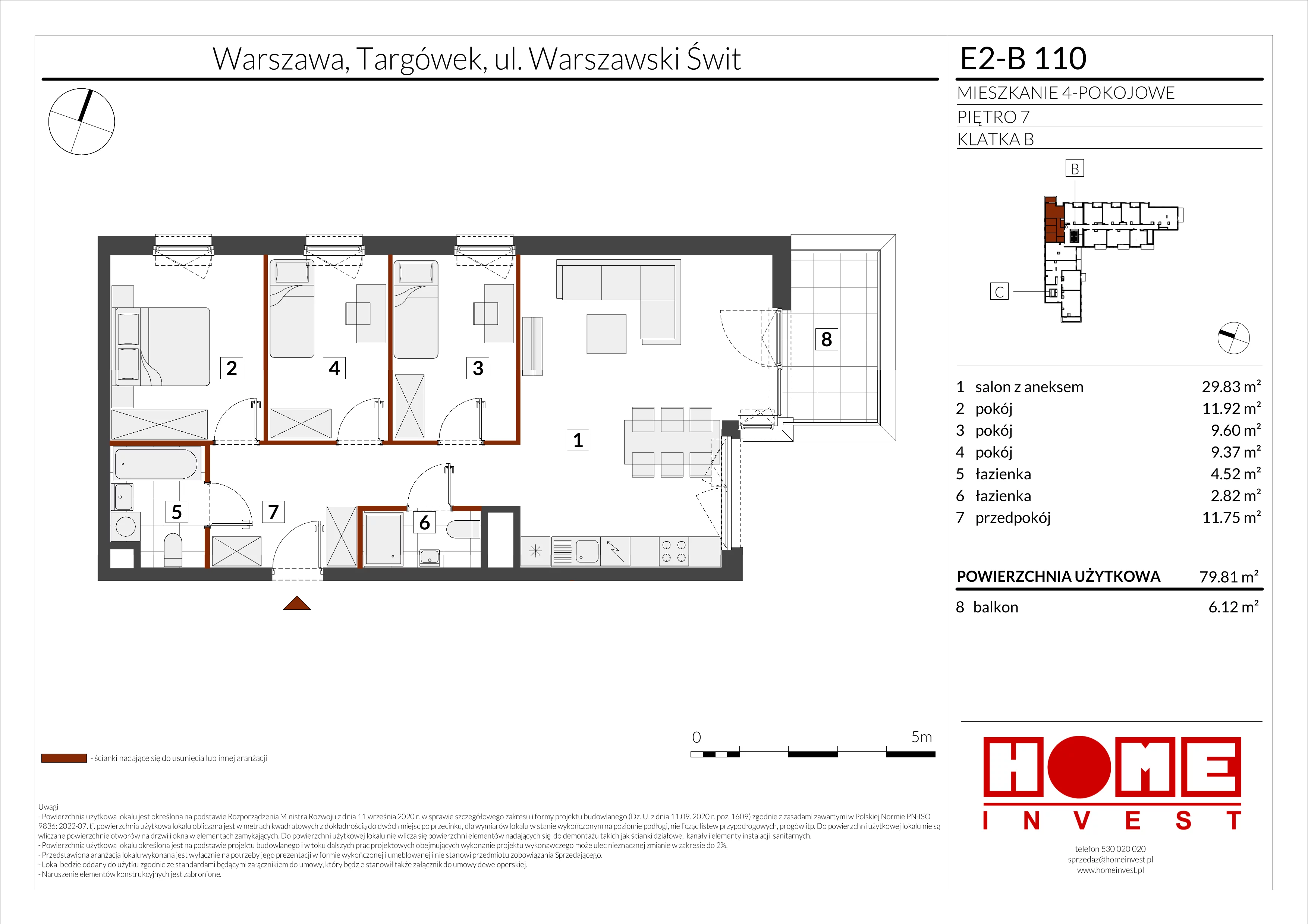 4 pokoje, mieszkanie 79,81 m², piętro 7, oferta nr E2-B110, Warszawski Świt Etap XI, Warszawa, Targówek, Bródno, ul. Warszawski Świt