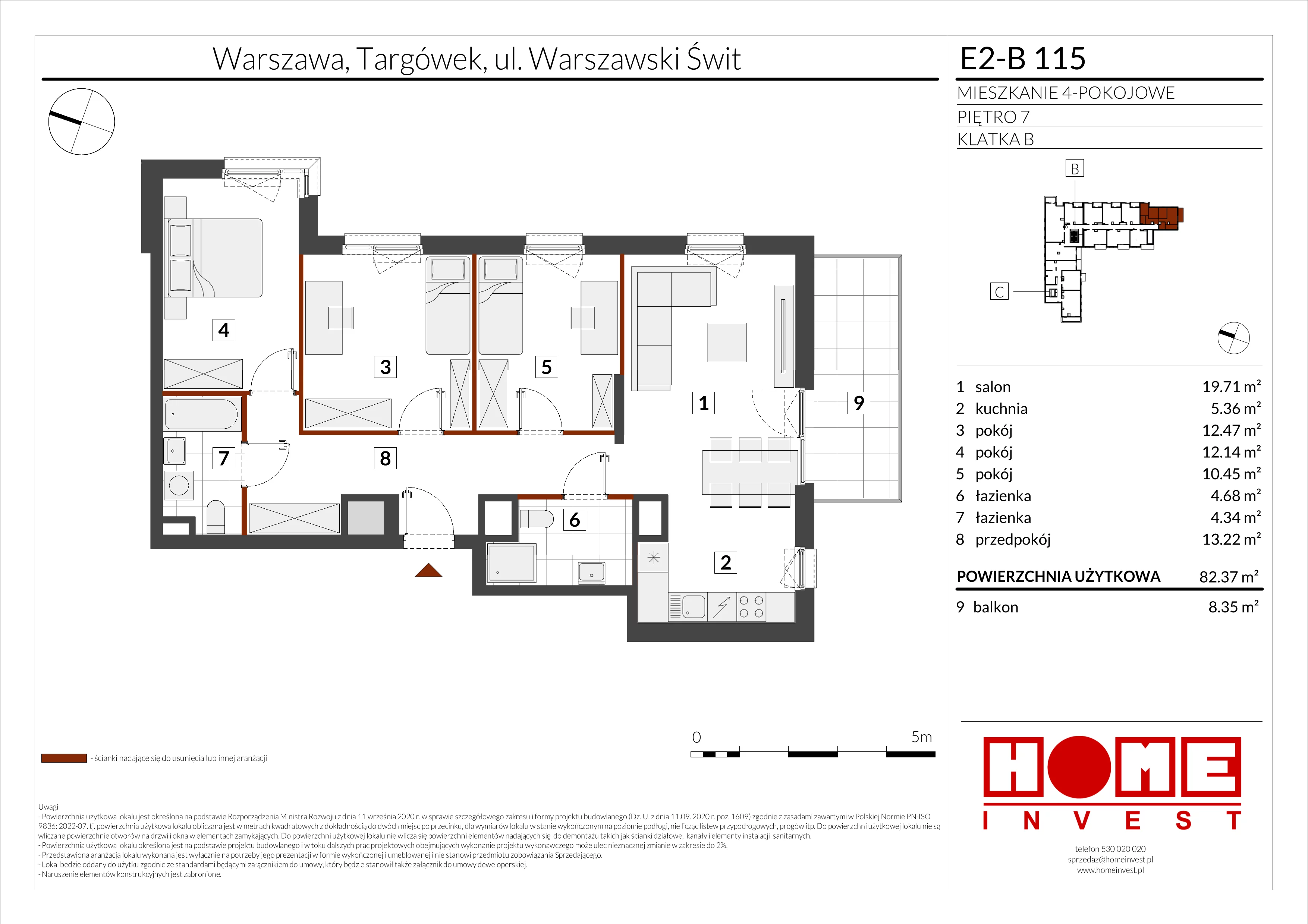 4 pokoje, mieszkanie 82,37 m², piętro 7, oferta nr E2-B115, Warszawski Świt Etap XI, Warszawa, Targówek, Bródno, ul. Warszawski Świt