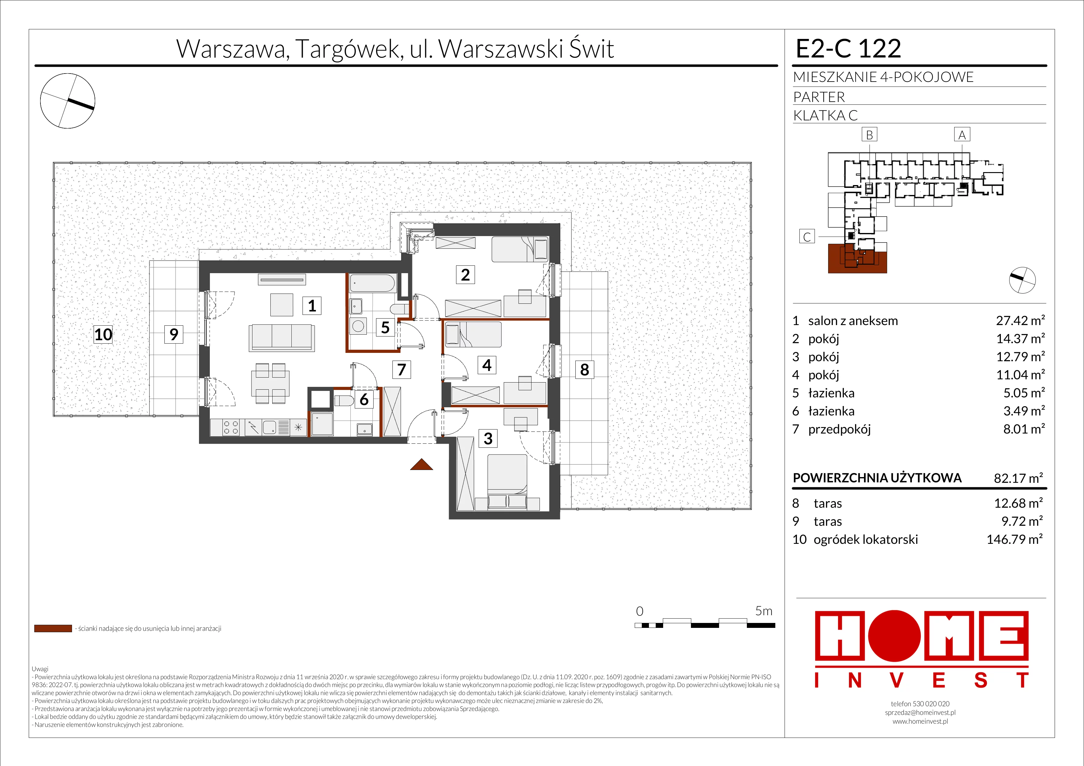 4 pokoje, mieszkanie 82,17 m², parter, oferta nr E2-C122, Warszawski Świt Etap XI, Warszawa, Targówek, Bródno, ul. Warszawski Świt