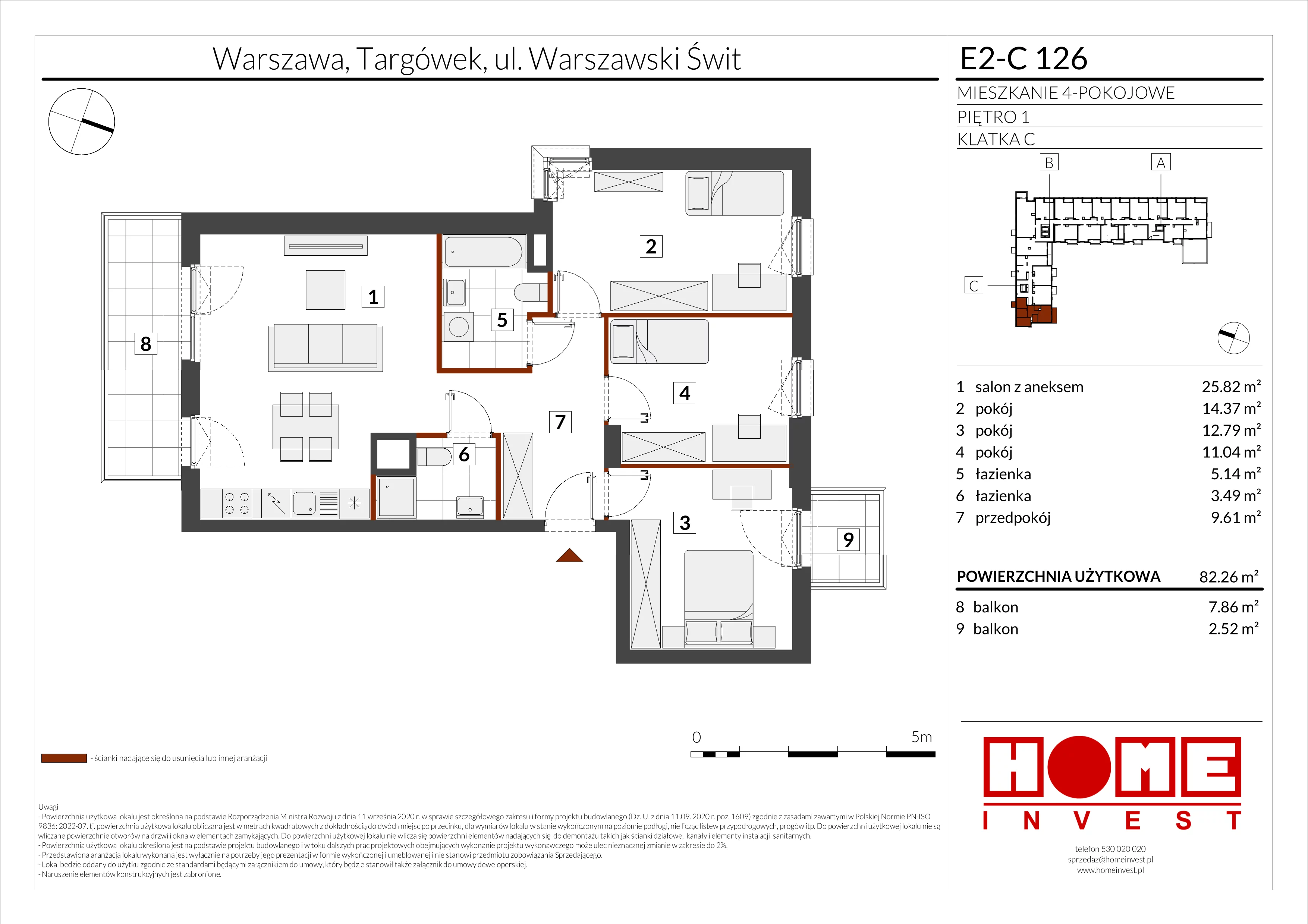 4 pokoje, mieszkanie 82,26 m², piętro 1, oferta nr E2-C126, Warszawski Świt Etap XI, Warszawa, Targówek, Bródno, ul. Warszawski Świt