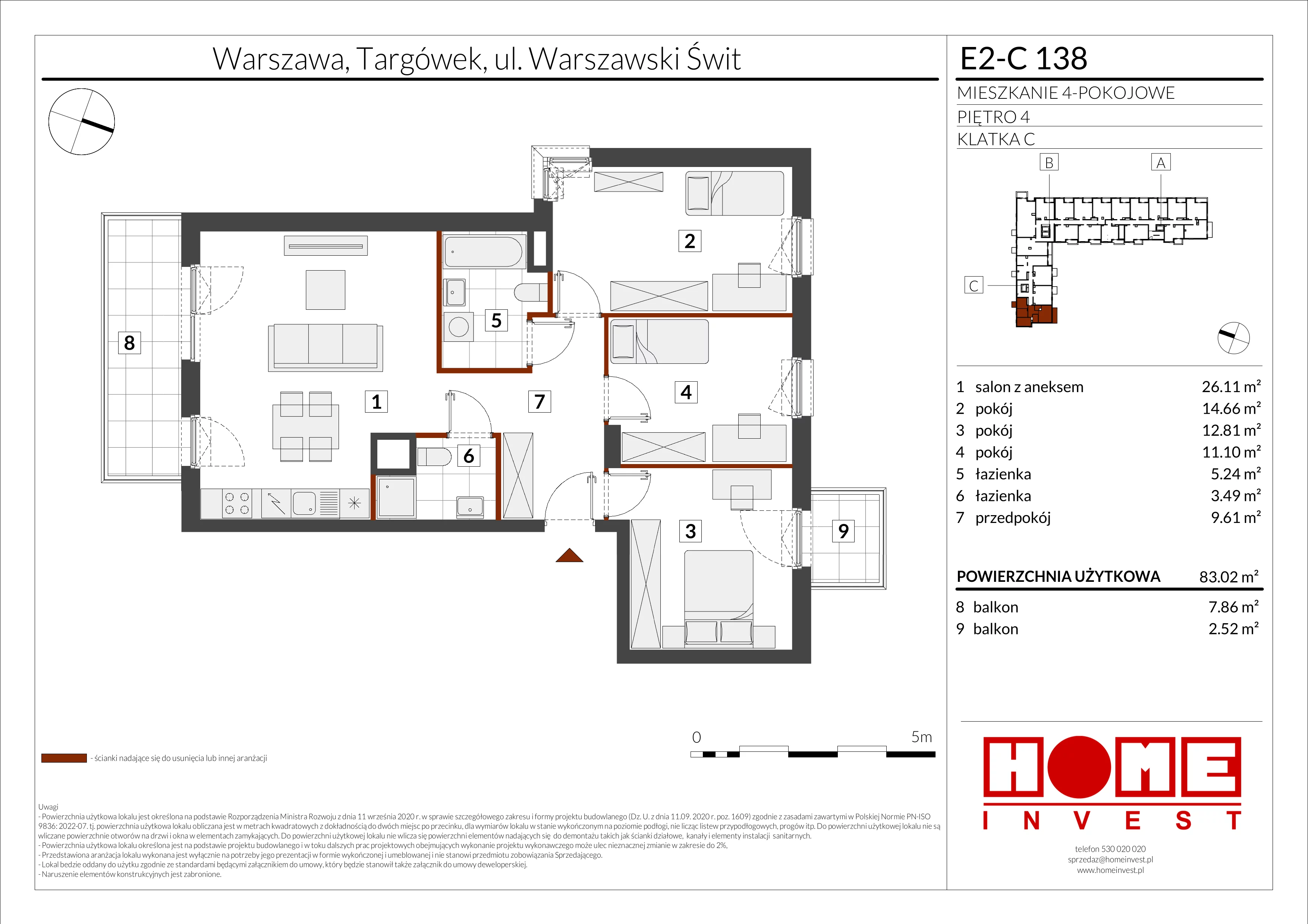 4 pokoje, mieszkanie 83,02 m², piętro 4, oferta nr E2-C138, Warszawski Świt Etap XI, Warszawa, Targówek, Bródno, ul. Warszawski Świt