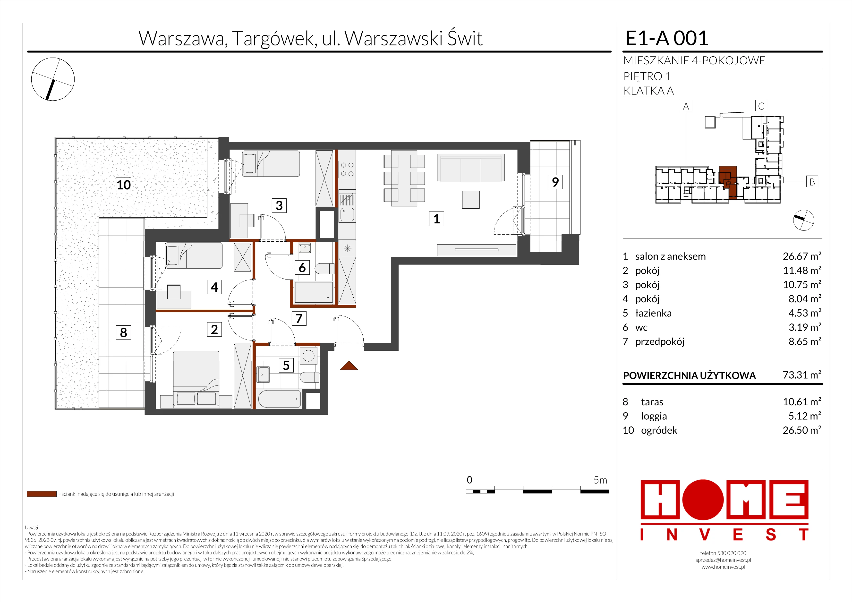 4 pokoje, mieszkanie 73,31 m², piętro 1, oferta nr E1-A001, Warszawski Świt Etap X, Warszawa, Targówek, Bródno, ul. Warszawski Świt