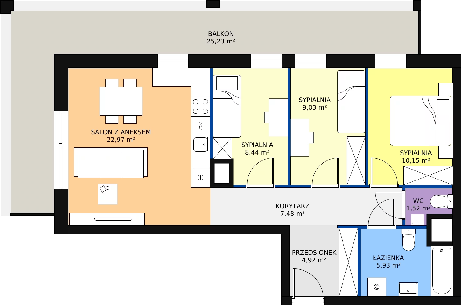 Zalety mieszkania 70.44 m², B1 - A003