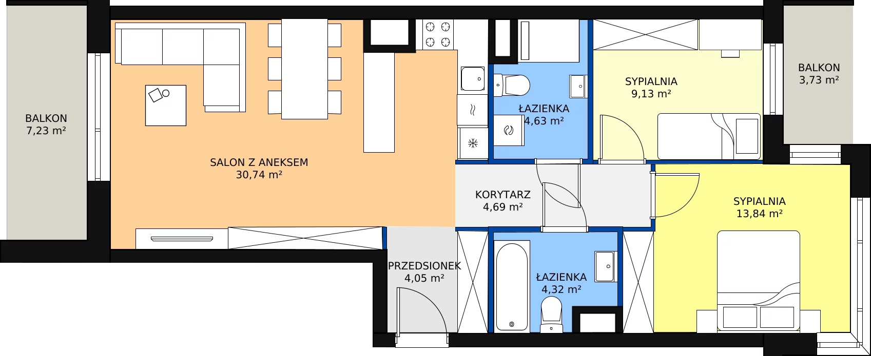 Zalety mieszkania 71.4 m², B1 - B071