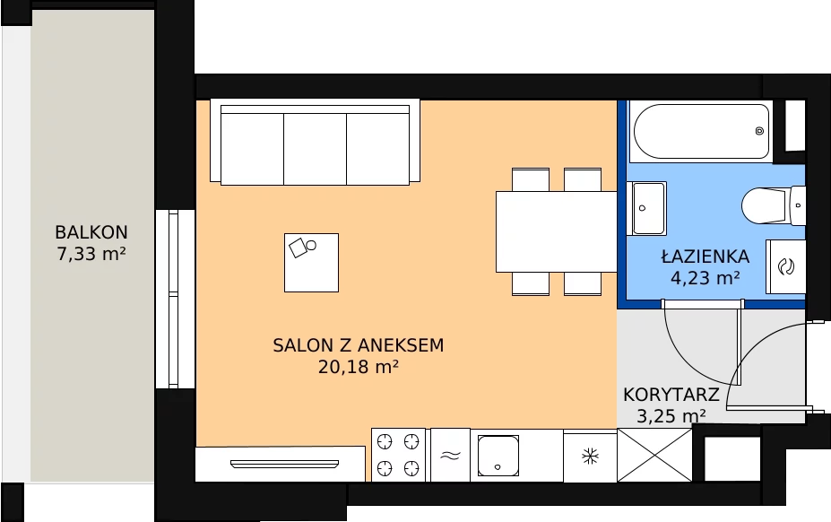 Zalety mieszkania 27.66 m², B1 - A036