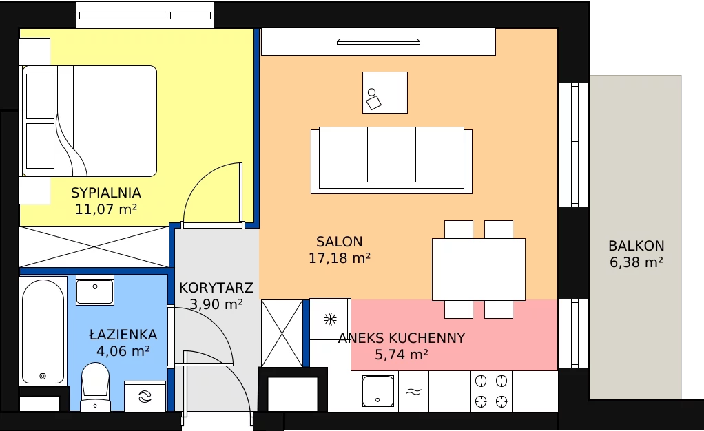 Zalety mieszkania 41.96 m², B1 - B109