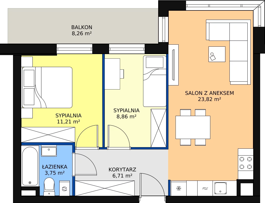 Zalety mieszkania 54.35 m², B1 - B133