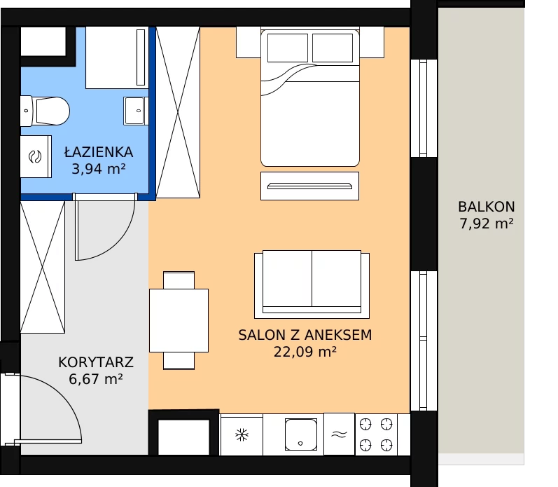 Zalety mieszkania 32.7 m², B1 - B134