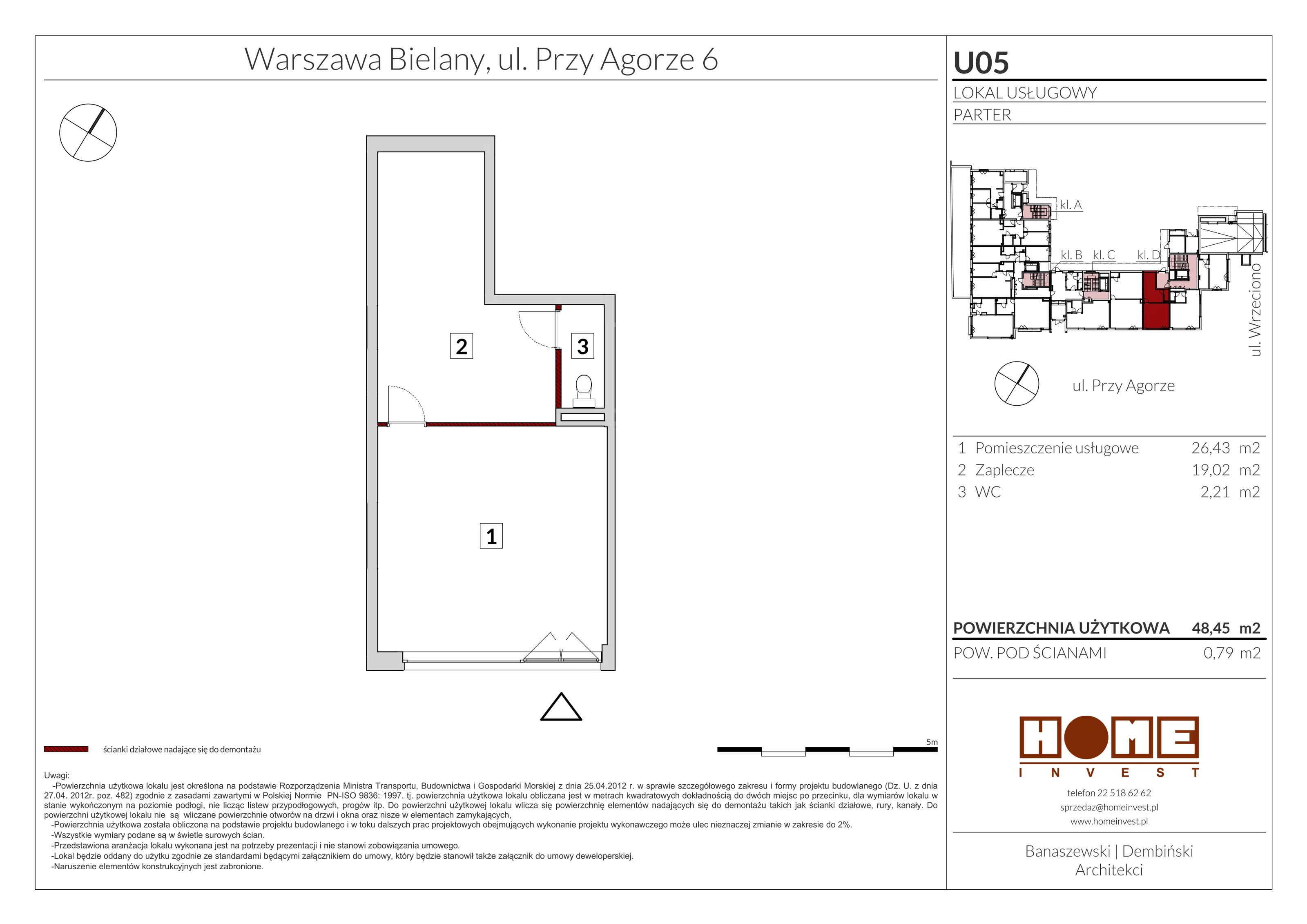 Lokal użytkowy 48,59 m², oferta nr U05, Apartamenty Przy Agorze 6 - lokale użytkowe, Warszawa, Bielany, Wrzeciono, ul. Przy Agorze 6
