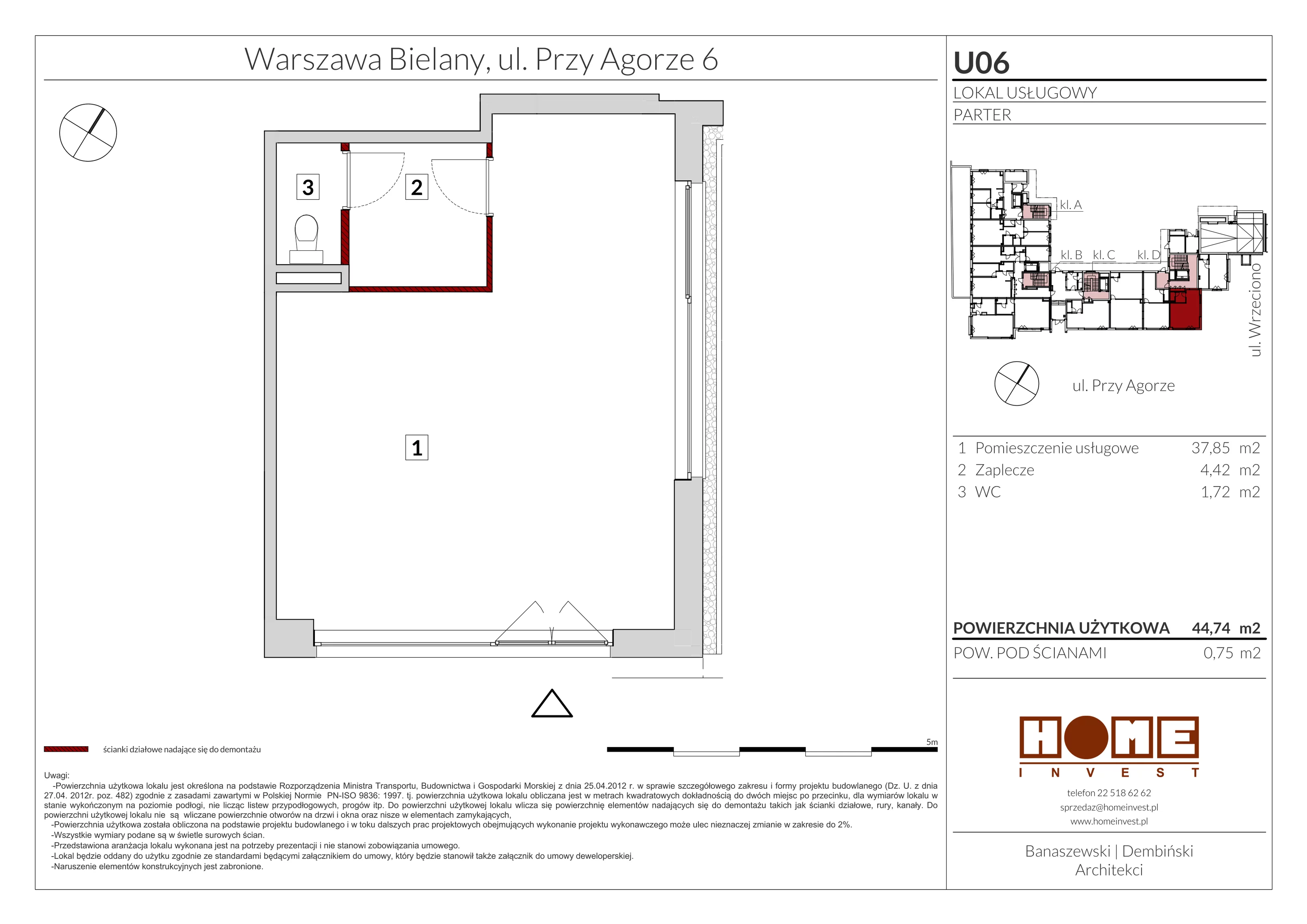 Lokal użytkowy 44,78 m², oferta nr U06, Apartamenty Przy Agorze 6 - lokale użytkowe, Warszawa, Bielany, Wrzeciono, ul. Przy Agorze 6