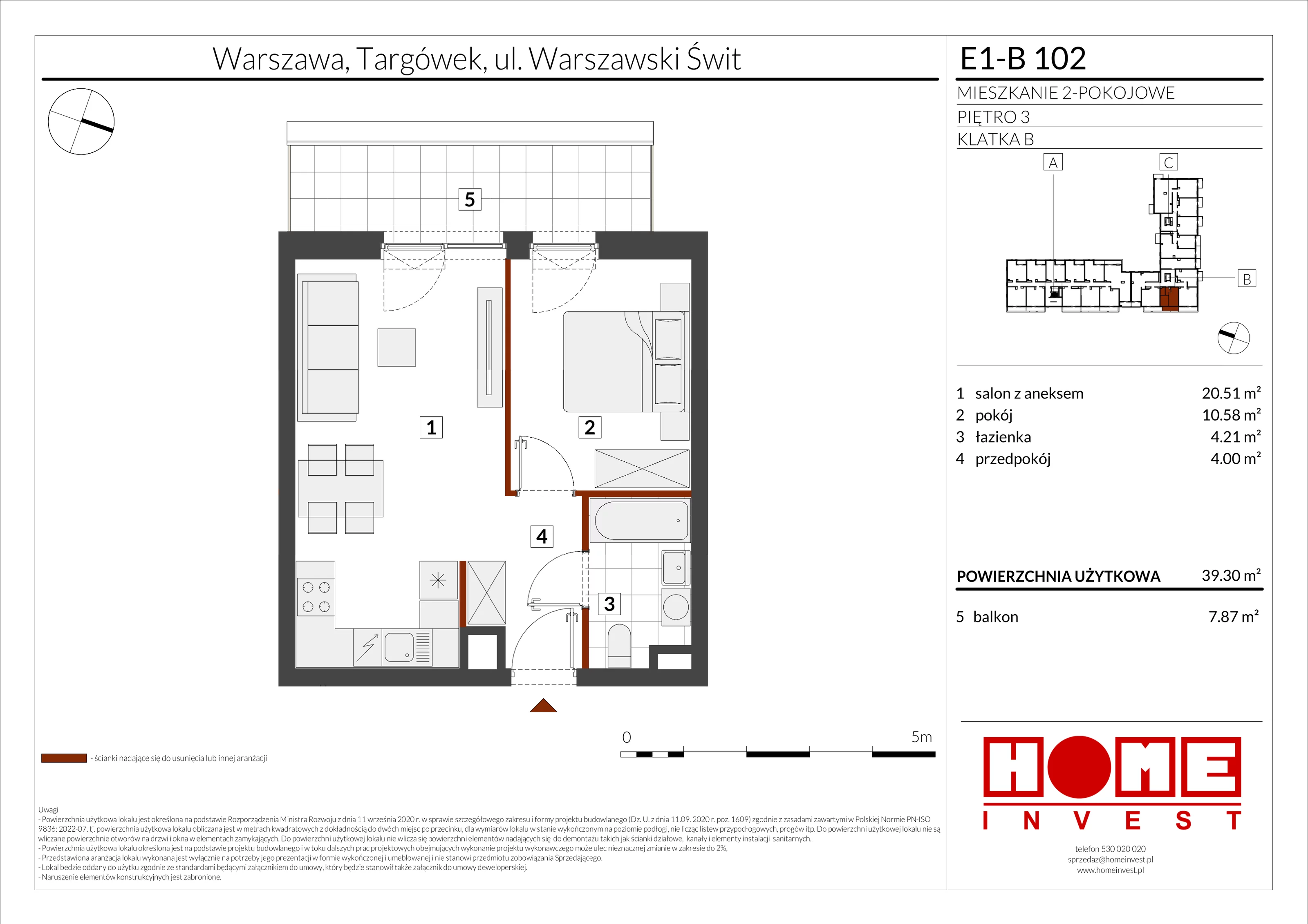 2 pokoje, mieszkanie 39,30 m², piętro 3, oferta nr E1-B102, Warszawski Świt Etap X, Warszawa, Targówek, Bródno, ul. Warszawski Świt