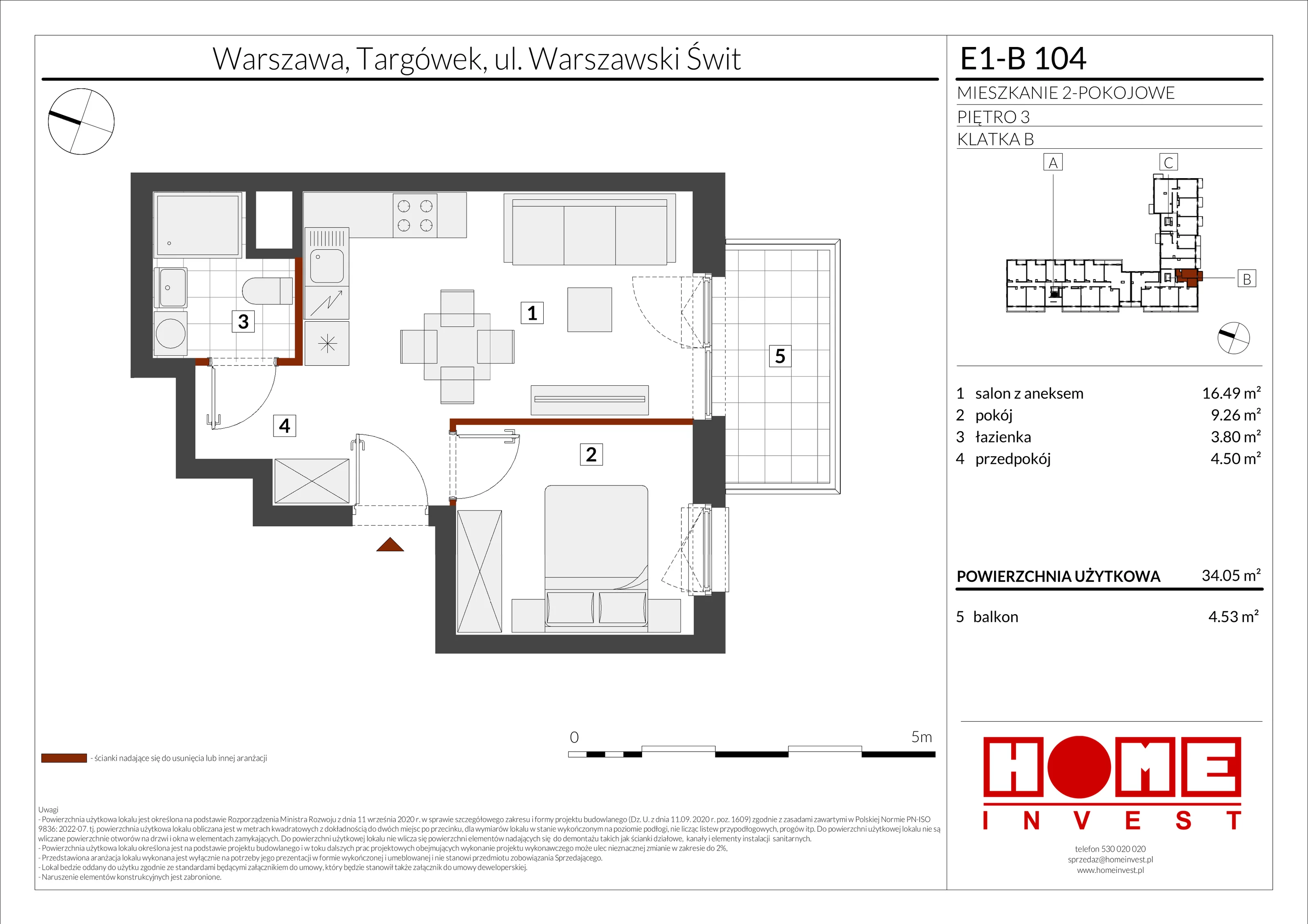 2 pokoje, mieszkanie 34,05 m², piętro 3, oferta nr E1-B104, Warszawski Świt Etap X, Warszawa, Targówek, Bródno, ul. Warszawski Świt