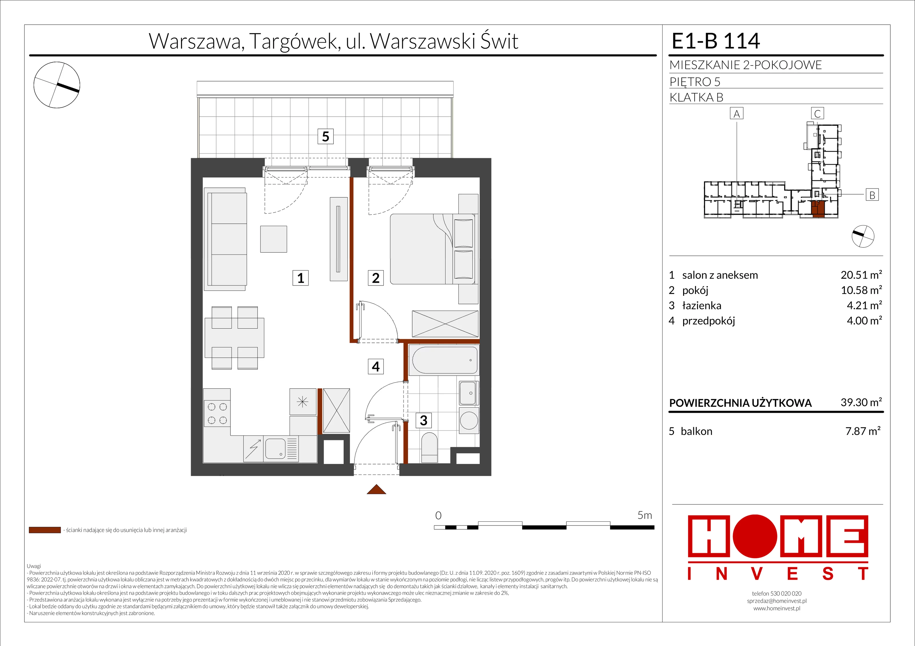 2 pokoje, mieszkanie 39,30 m², piętro 5, oferta nr E1-B114, Warszawski Świt Etap X, Warszawa, Targówek, Bródno, ul. Warszawski Świt