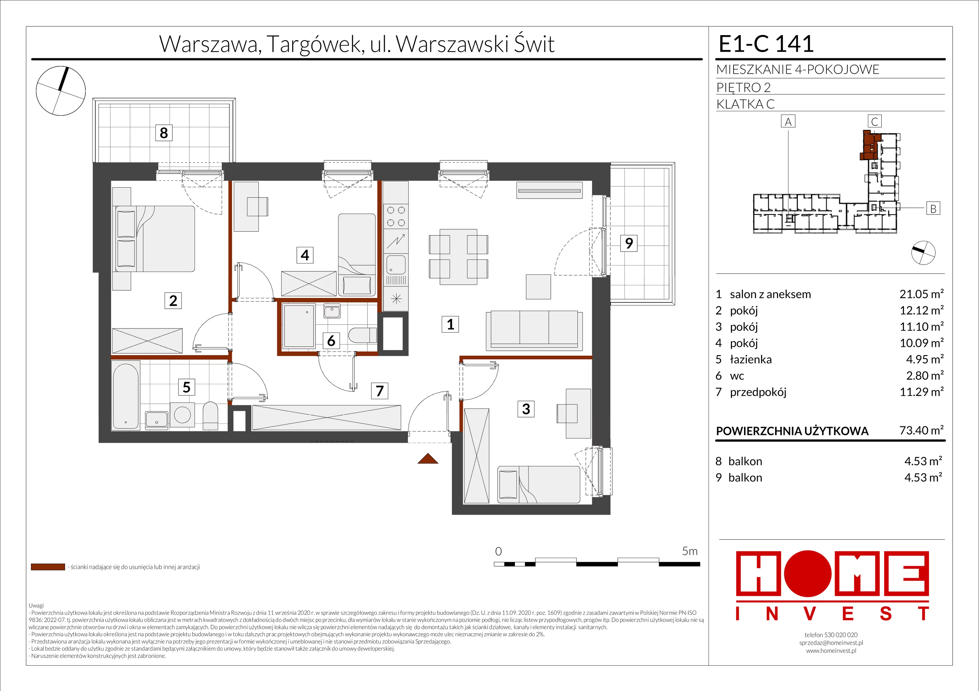 4 pokoje, mieszkanie 73,40 m², piętro 2, oferta nr E1-C141, Warszawski Świt Etap X, Warszawa, Targówek, Bródno, ul. Warszawski Świt