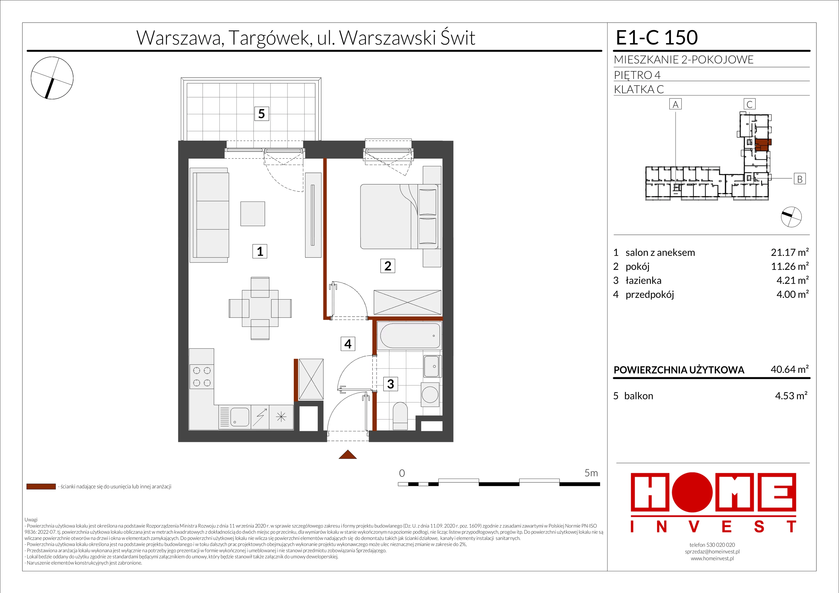 2 pokoje, mieszkanie 40,64 m², piętro 4, oferta nr E1-C150, Warszawski Świt Etap X, Warszawa, Targówek, Bródno, ul. Warszawski Świt