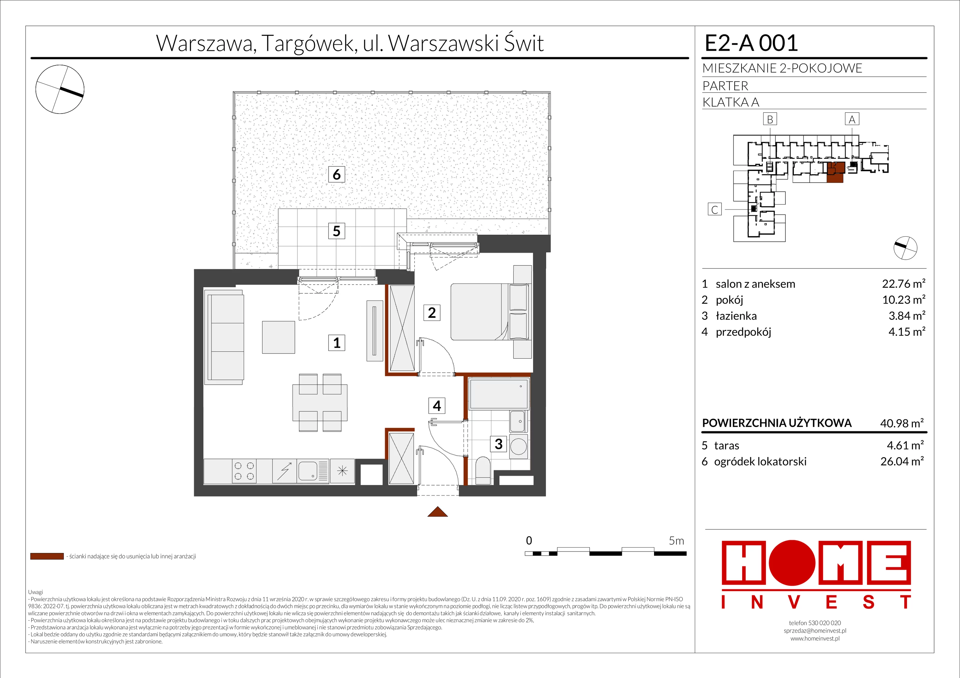 2 pokoje, mieszkanie 40,98 m², parter, oferta nr E2-A001, Warszawski Świt Etap XI, Warszawa, Targówek, Bródno, ul. Warszawski Świt