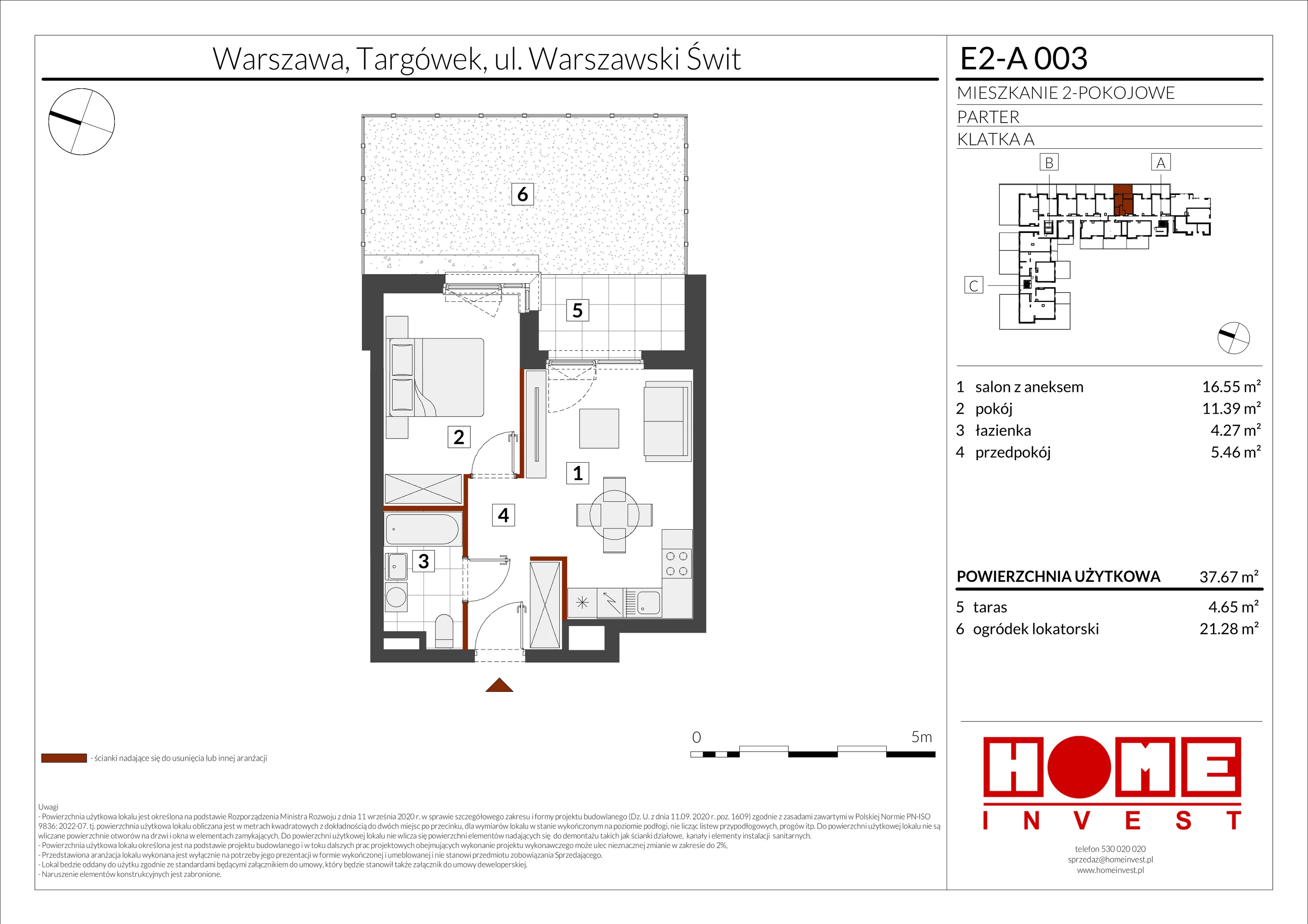 2 pokoje, mieszkanie 37,67 m², parter, oferta nr E2-A003, Warszawski Świt Etap XI, Warszawa, Targówek, Bródno, ul. Warszawski Świt