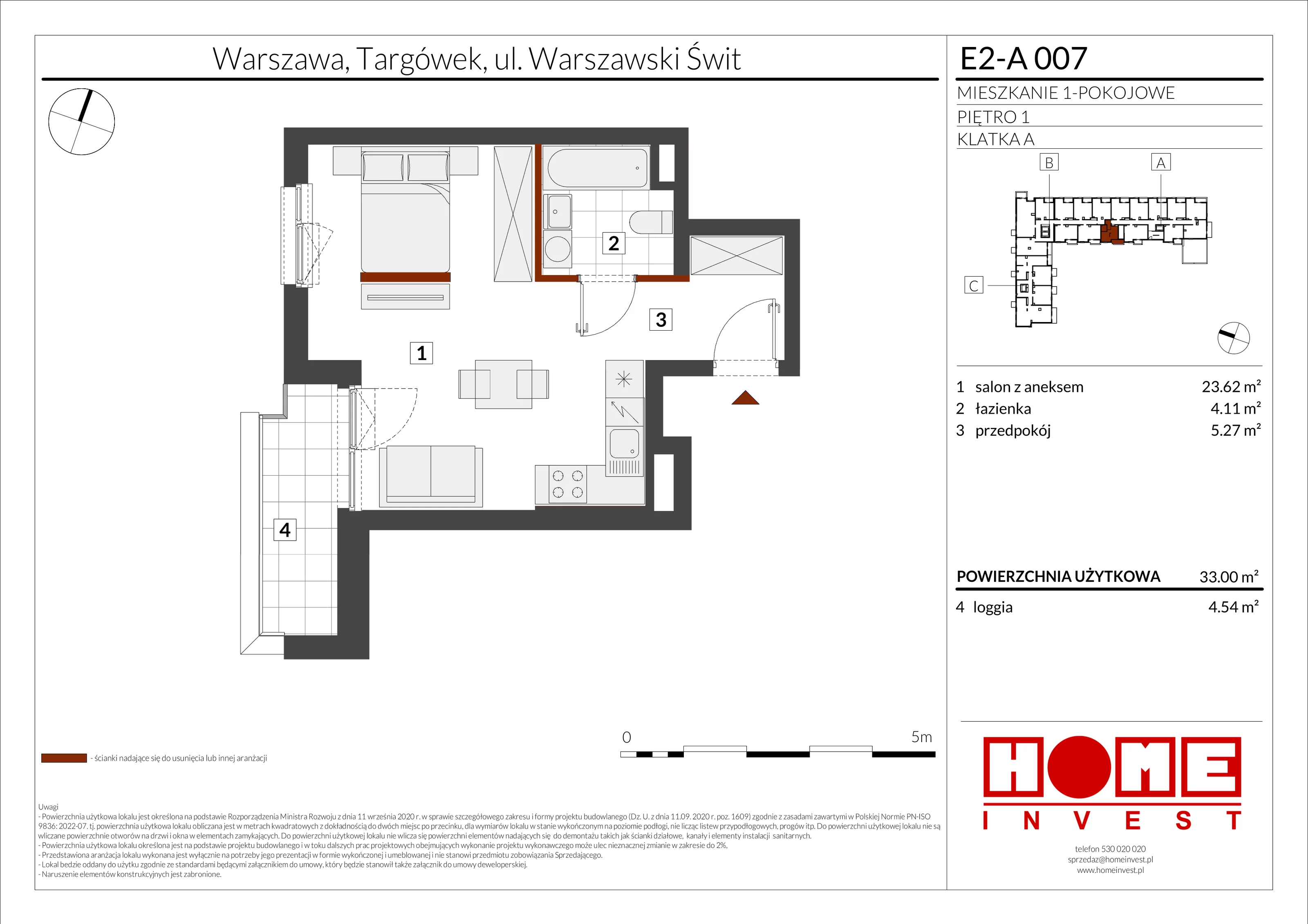 1 pokój, mieszkanie 33,00 m², piętro 1, oferta nr E2-A007, Warszawski Świt Etap XI, Warszawa, Targówek, Bródno, ul. Warszawski Świt