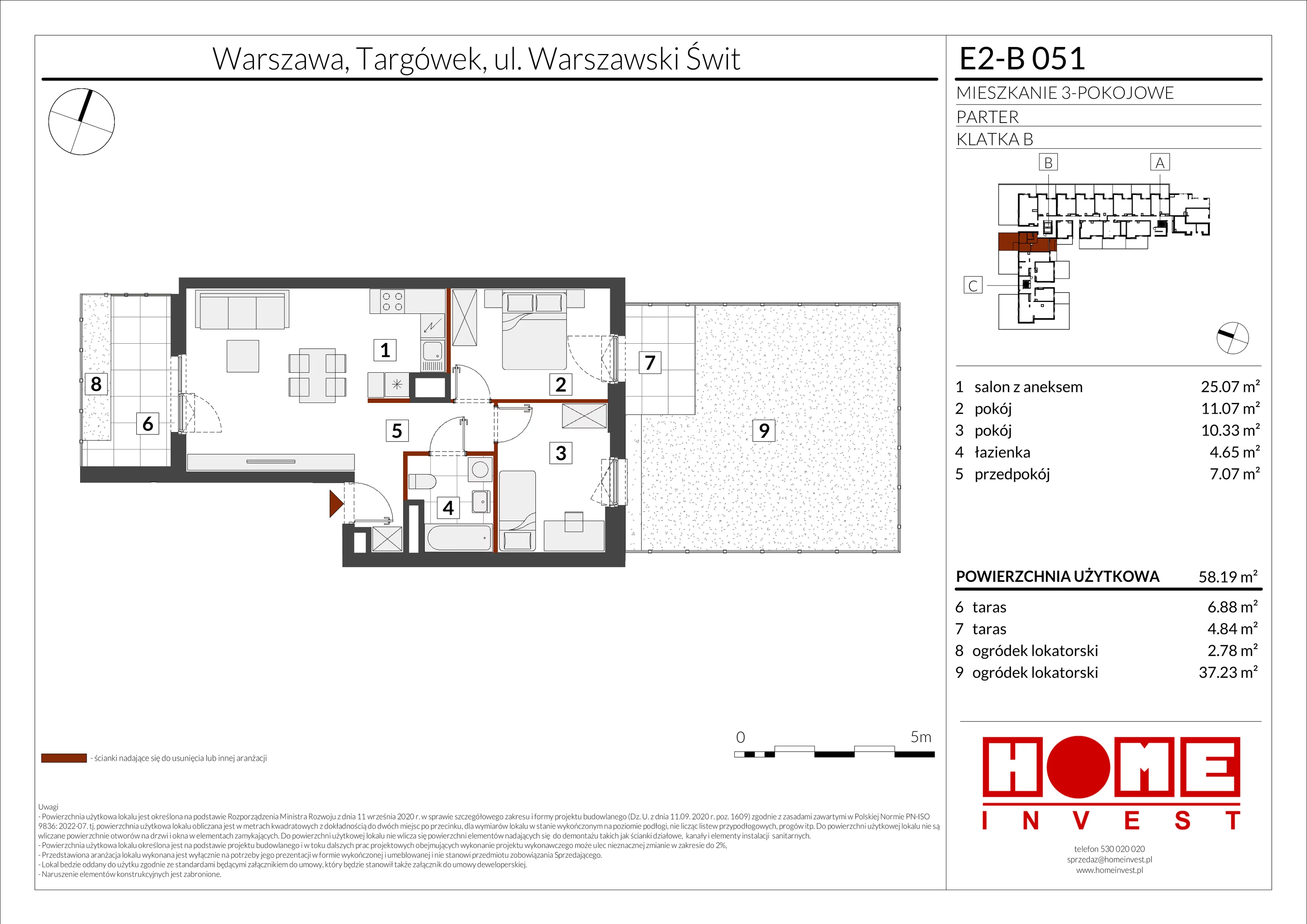 3 pokoje, mieszkanie 58,19 m², parter, oferta nr E2-B051, Warszawski Świt Etap XI, Warszawa, Targówek, Bródno, ul. Warszawski Świt