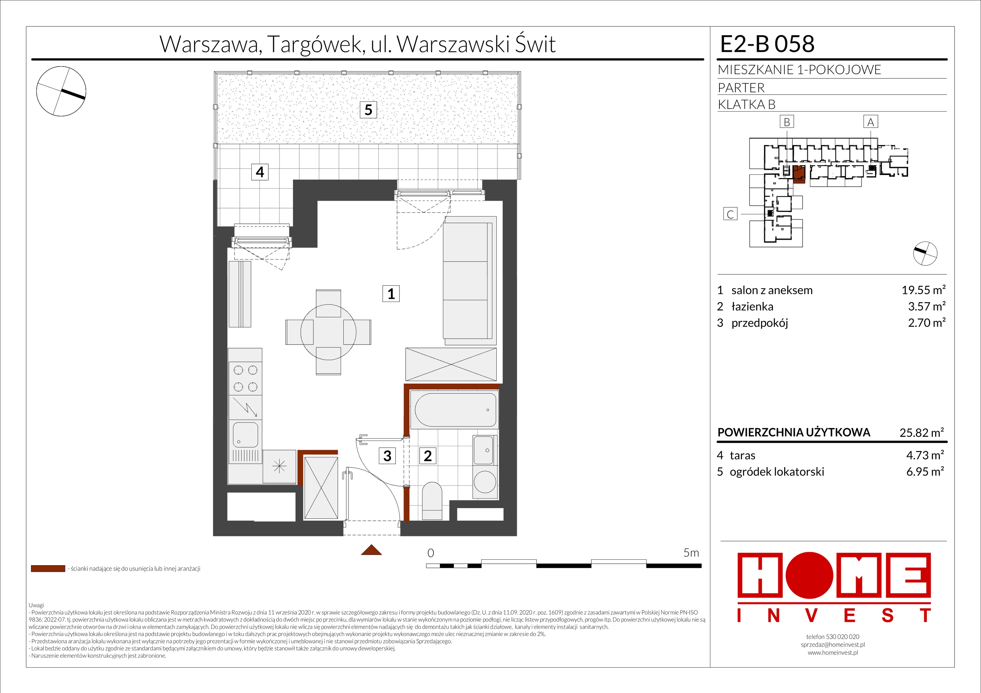 1 pokój, mieszkanie 25,82 m², parter, oferta nr E2-B058, Warszawski Świt Etap XI, Warszawa, Targówek, Bródno, ul. Warszawski Świt