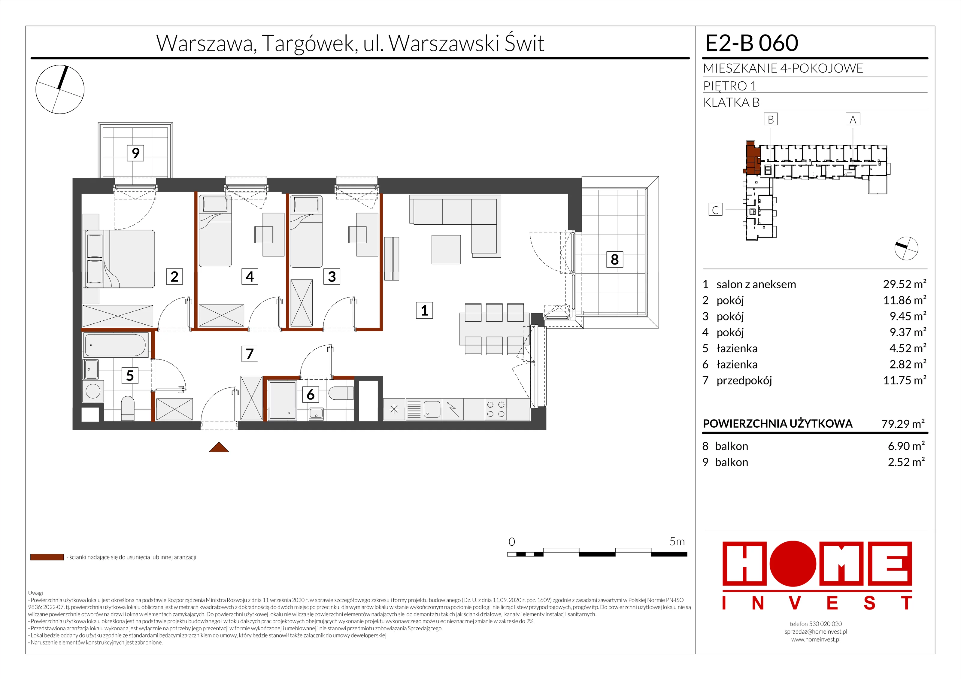 4 pokoje, mieszkanie 79,29 m², piętro 1, oferta nr E2-B060, Warszawski Świt Etap XI, Warszawa, Targówek, Bródno, ul. Warszawski Świt