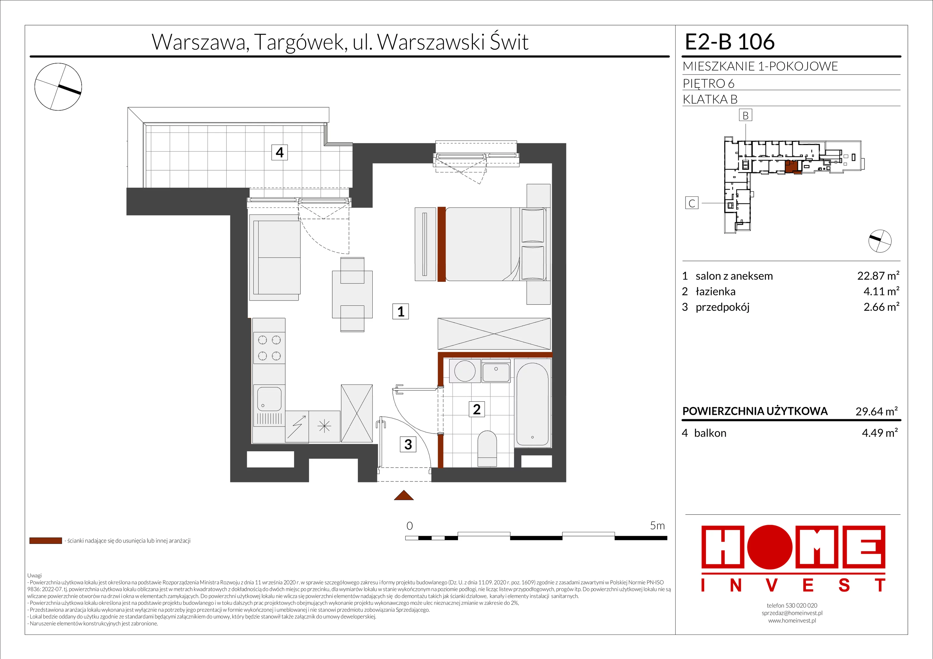 1 pokój, mieszkanie 29,64 m², piętro 6, oferta nr E2-B106, Warszawski Świt Etap XI, Warszawa, Targówek, Bródno, ul. Warszawski Świt