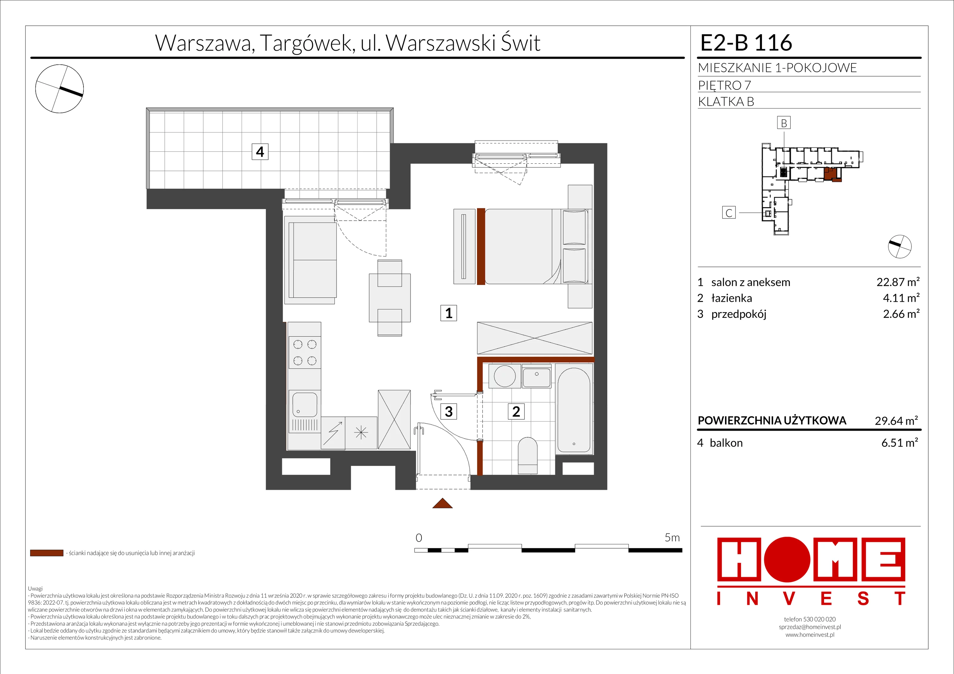 1 pokój, mieszkanie 29,64 m², piętro 7, oferta nr E2-B116, Warszawski Świt Etap XI, Warszawa, Targówek, Bródno, ul. Warszawski Świt